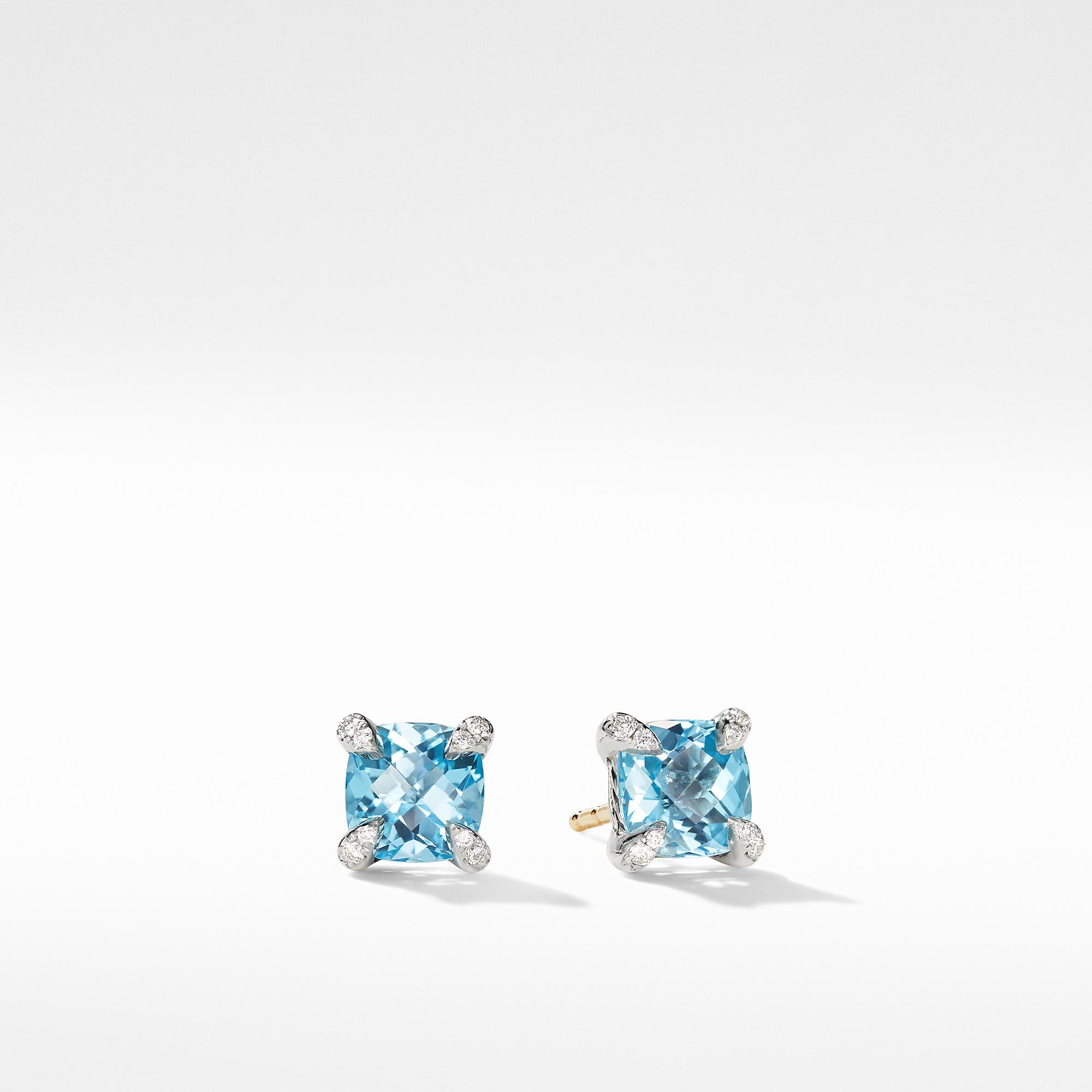 David Yurman Petite Chatelaine Stud Earrings with Blue Topaz and Diamonds