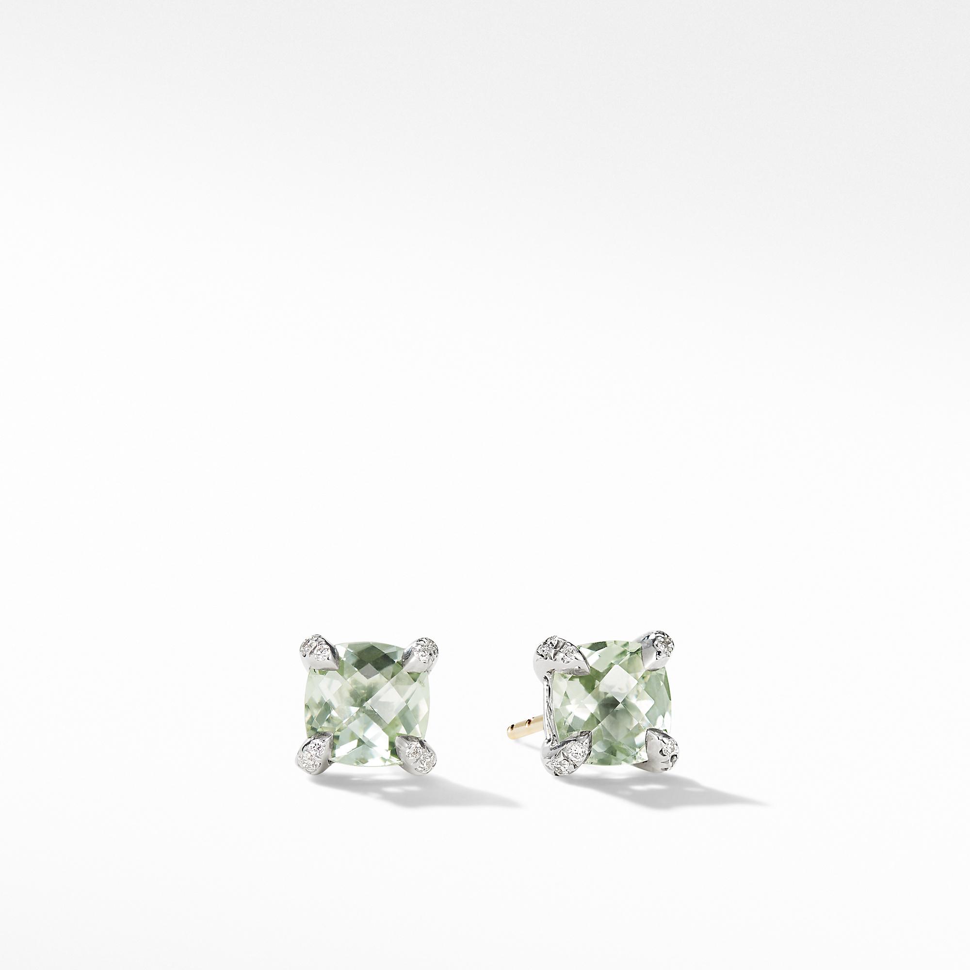 David Yurman Petite Chatelaine Stud Earrings with Prasiolite and Diamonds