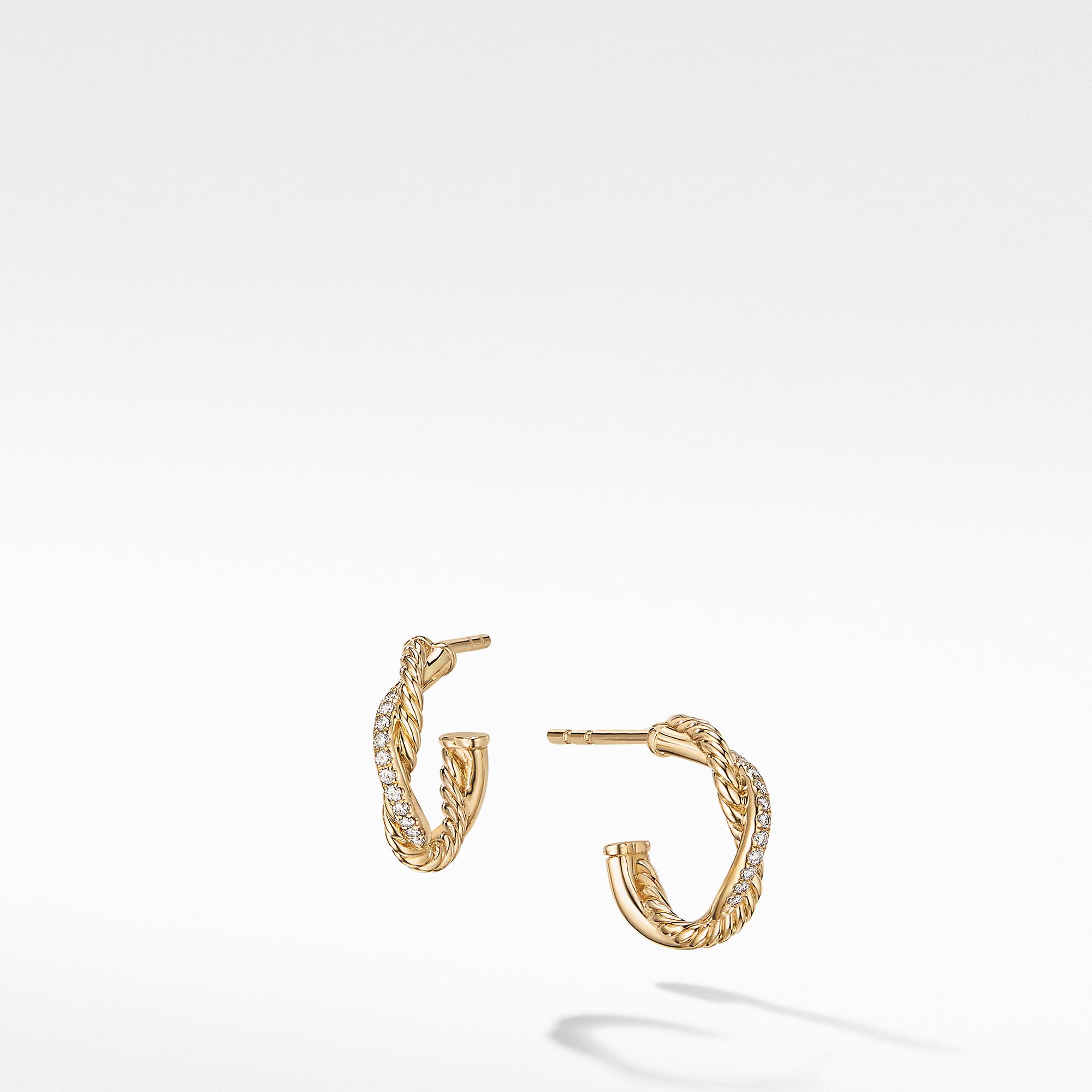 David Yurman Petite Infinity Huggie Hoop Earring in Yellow Gold with Pave Diamonds