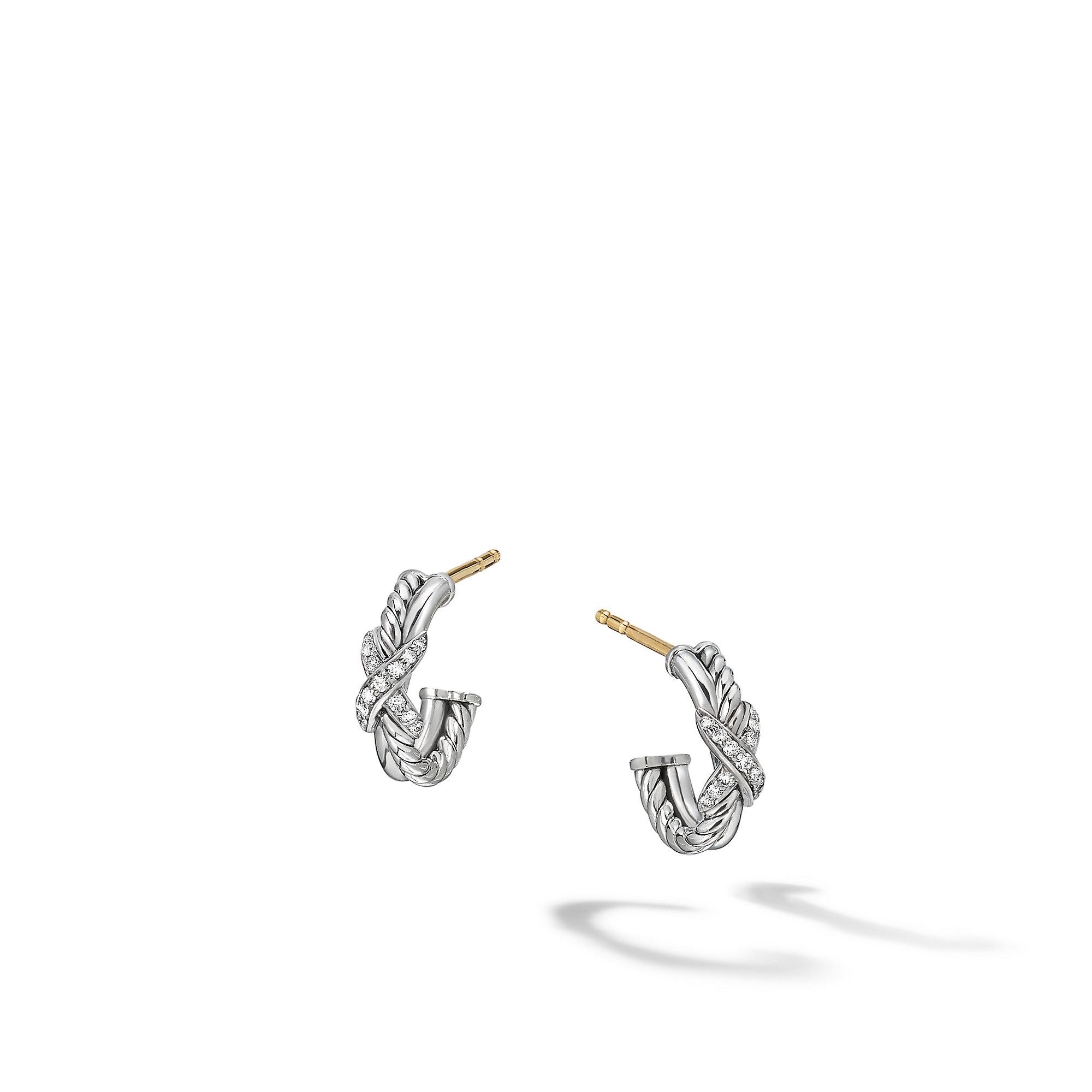 David Yurman Petite X Mini Hoop Earrings with Pave Diamonds