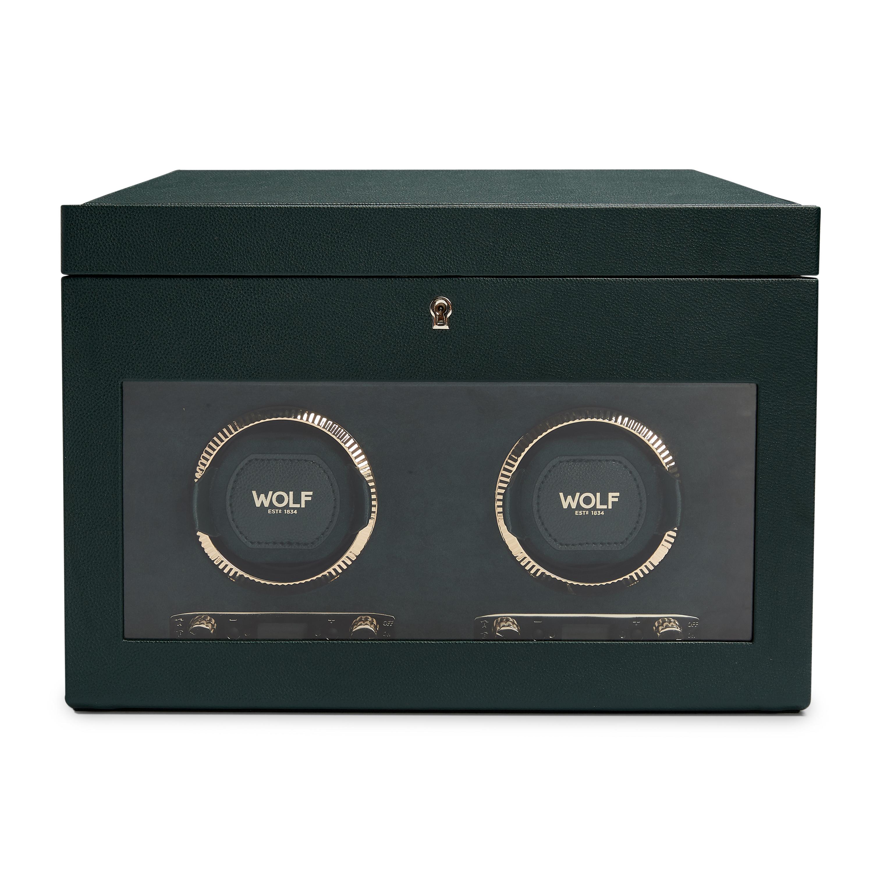 WOLF British Racing Green Double Watch Winder | Front View