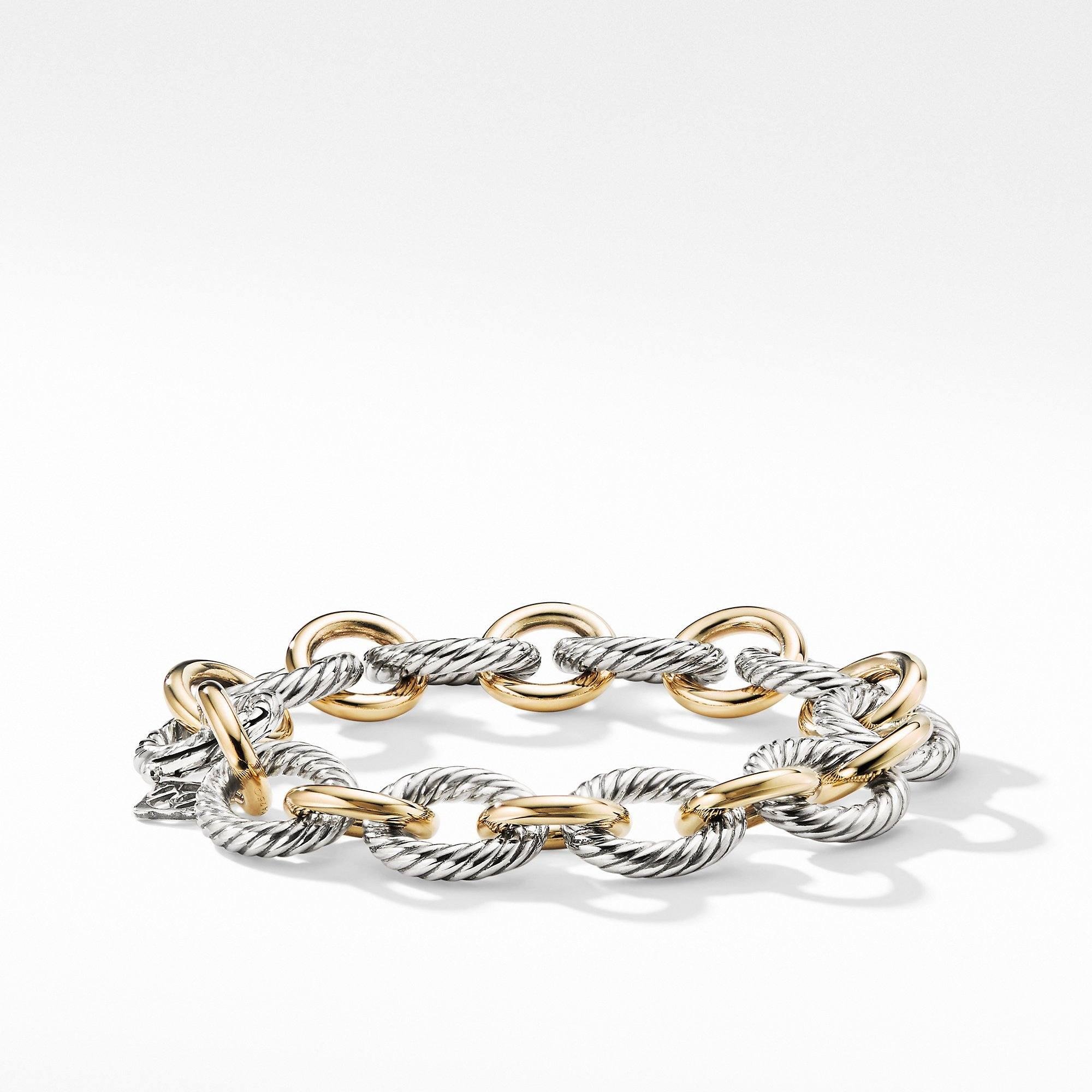 David Yurman Oval Link Chain Bracelet in Sterling Silver and 18k Yellow Gold,  size large | Lee Michaels Fine Jewelry stores