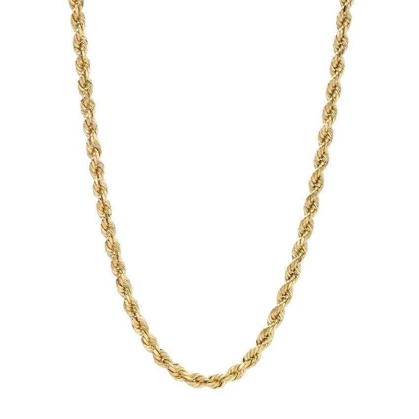 Gents 14K Yellow Gold Diamond Cut Rope 20 inches Chain Necklace, 4.3mm