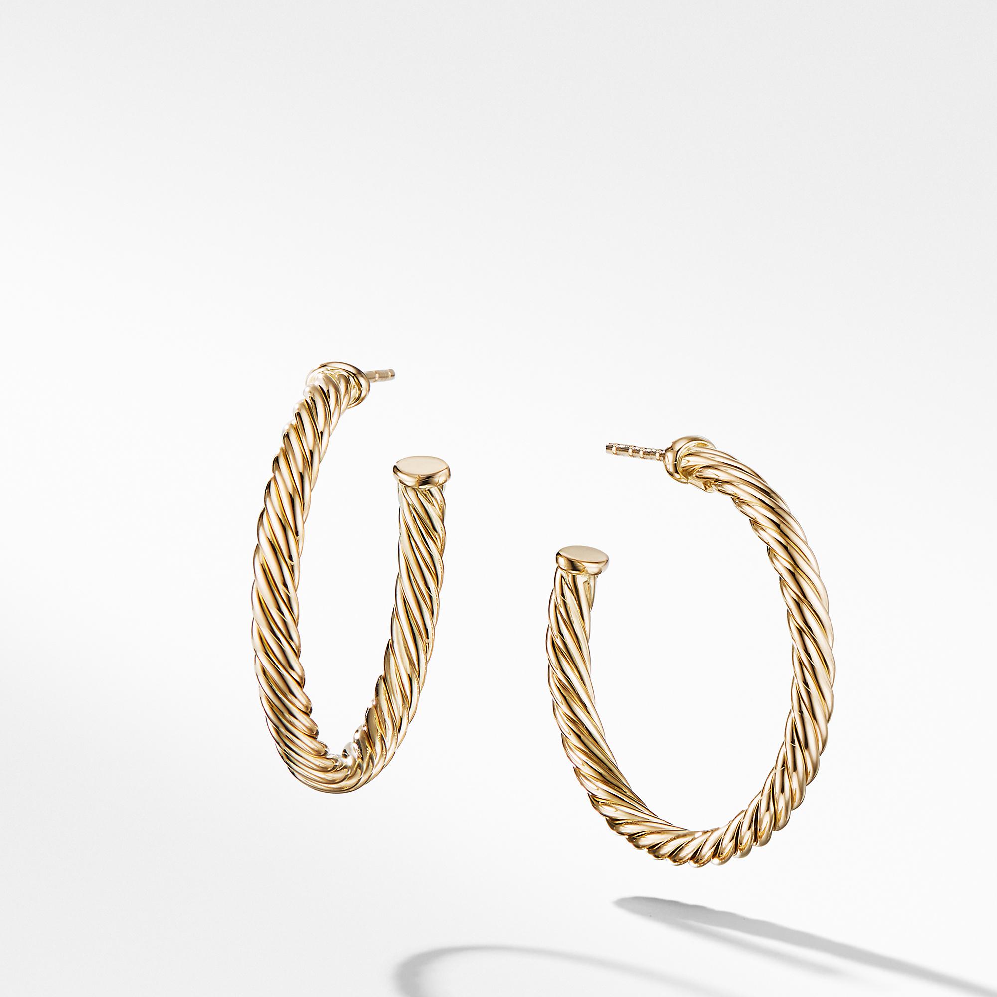 David Yurman Cablespira Hoop Earrings in 18k Yellow Gold, 1 inch
