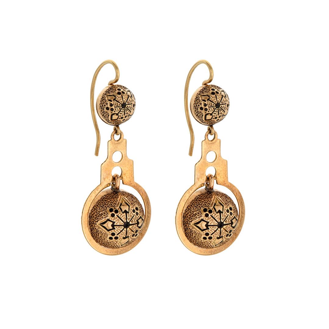 Estate Collection Yellow Gold and Enamel Button Drop Earrings 0