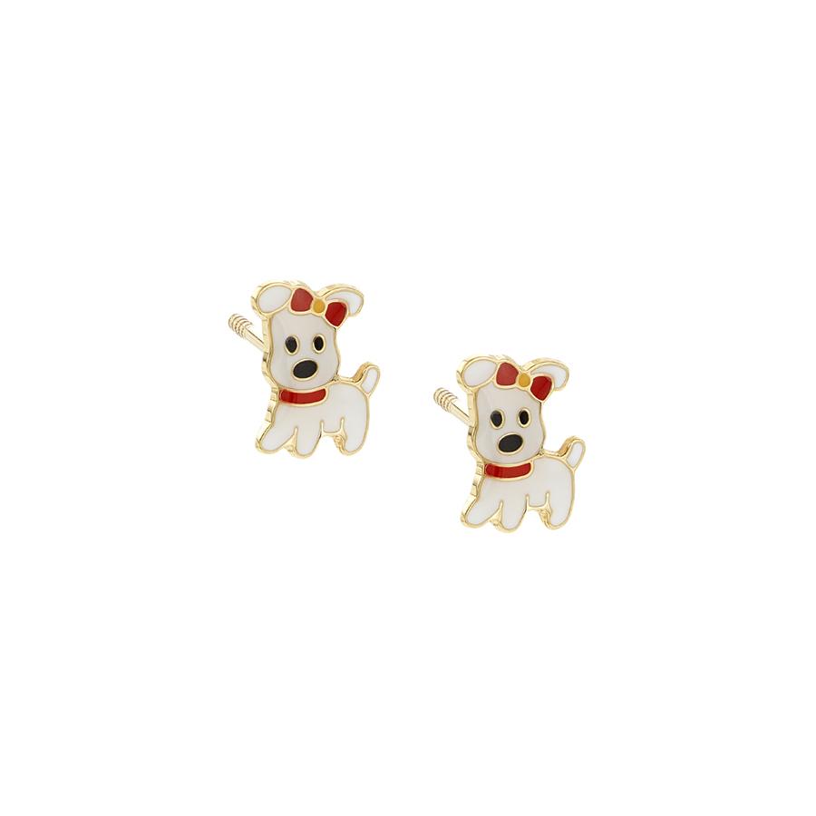 Child's White Dog Enamel Earrings, 7.5mm 0