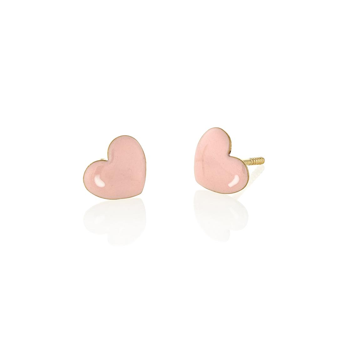 Child's Pink and White Heart Enamel Earrings 0