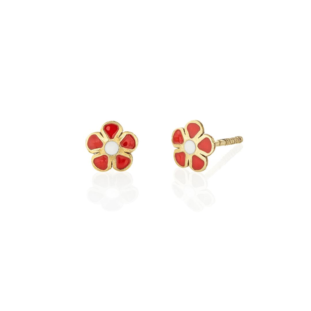 Child's Red Flower Enamel Earrings 0