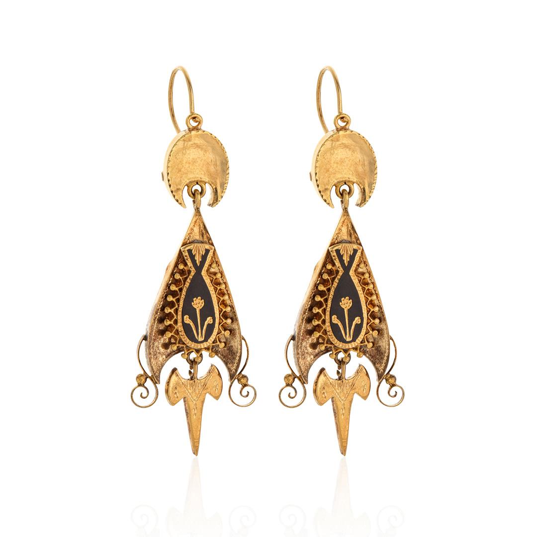 Estate Collection Victorian Yellow Gold and Enamel Dangle Earrings