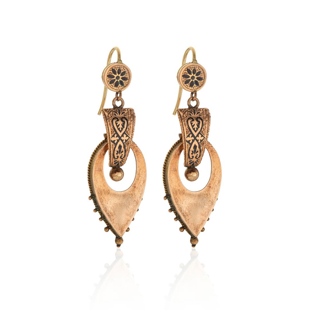 Estate Collection Beaded Enamel Victorian Dangle Earrings