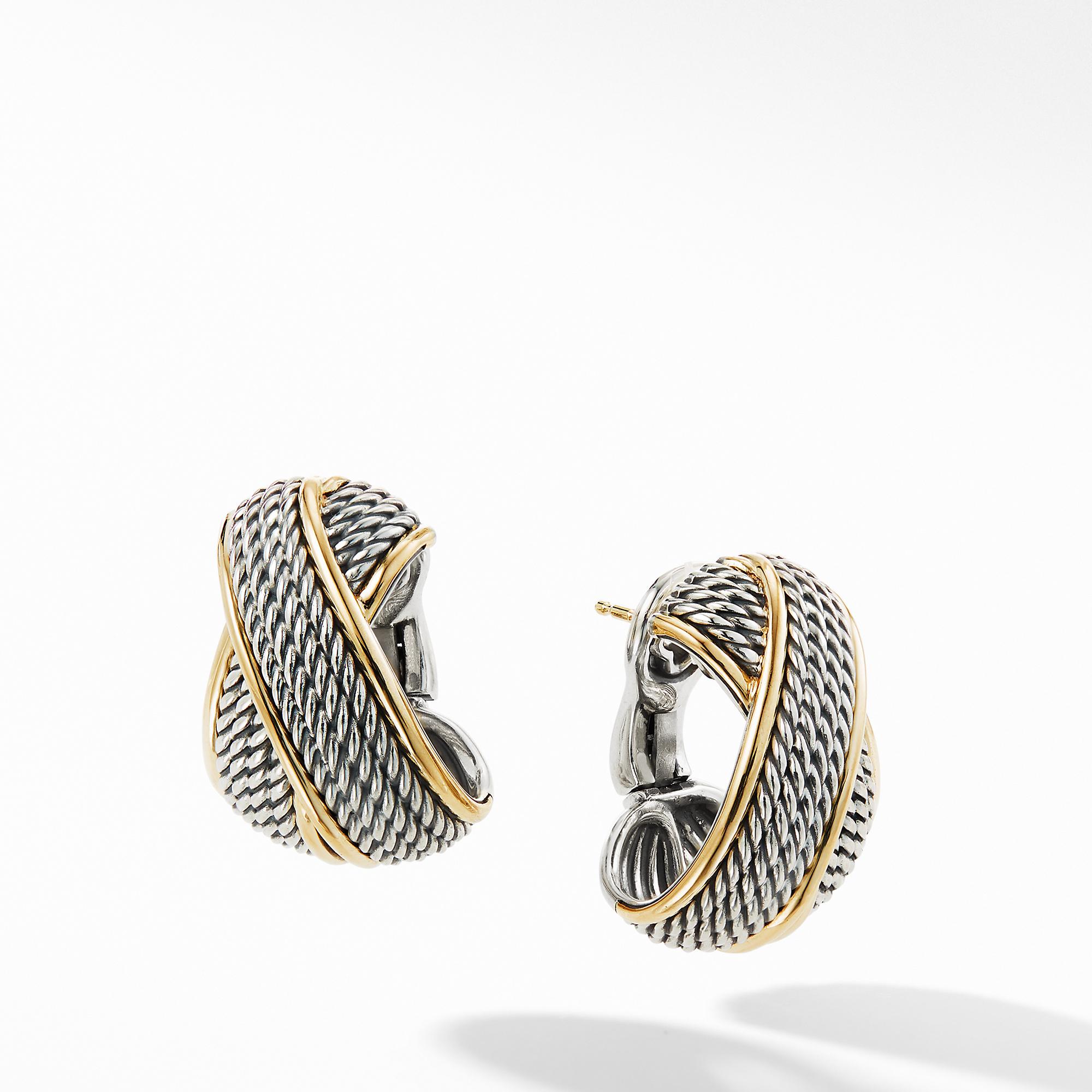 David Yurman DY Origami Crossover Shrimp Earrings with 18k Yellow Gold