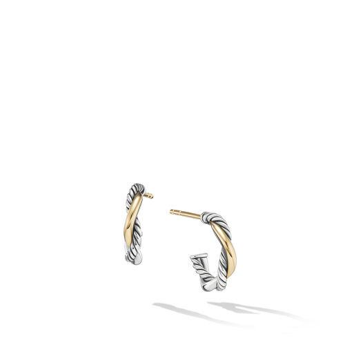David Yurman Petite Infinity Huggie Hoop Earrings in Sterling Silver with Yellow Gold
