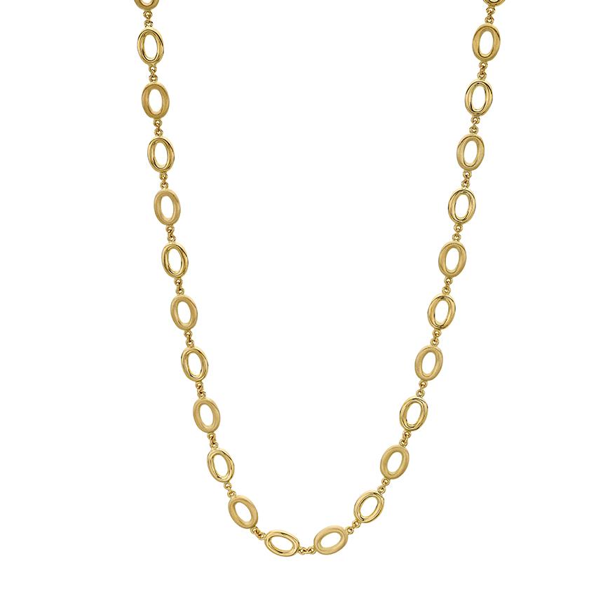 Yellow Gold Satin & Polished Open Oval Link Necklace 0