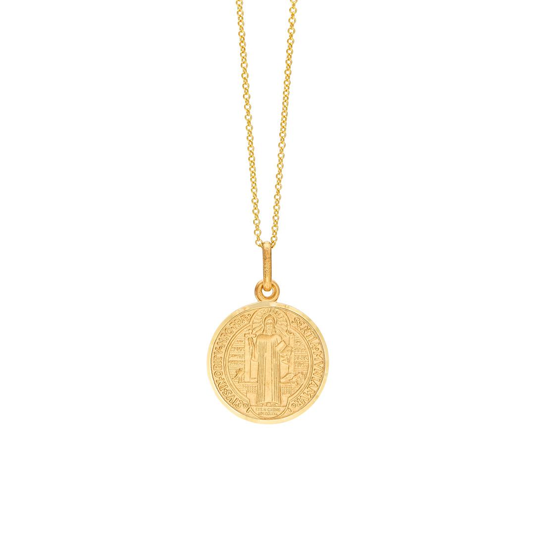 Saint Benedict Medal Pendant Necklace in Yellow Gold