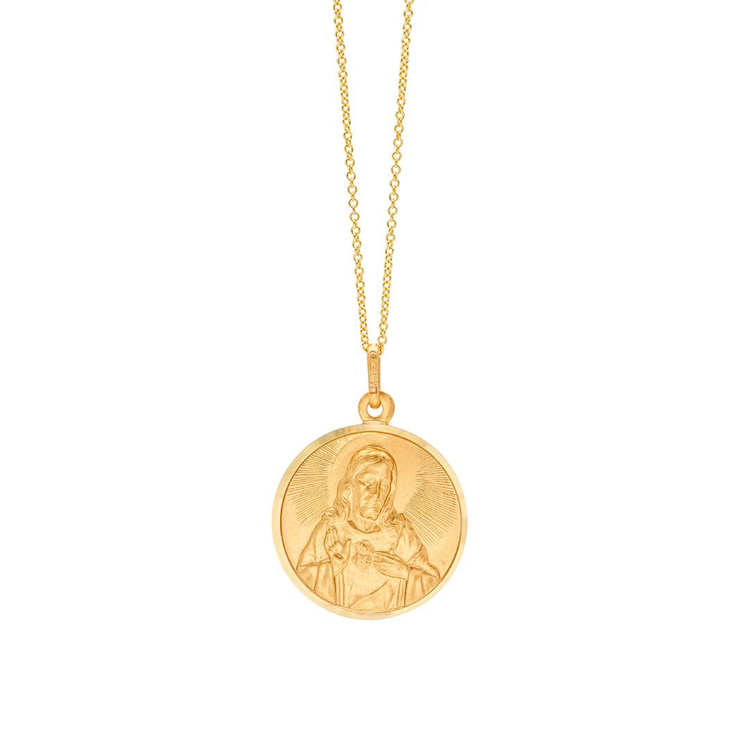 Sacred Heart of Jesus Pendant Necklace in Yellow Gold
