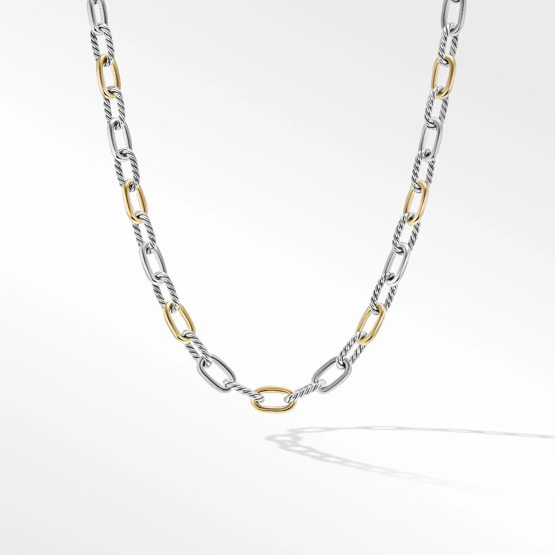 David Yurman DY Madison 8.5mm Chain Necklace in Sterling Silver with 18k Yellow Gold, 18 inches