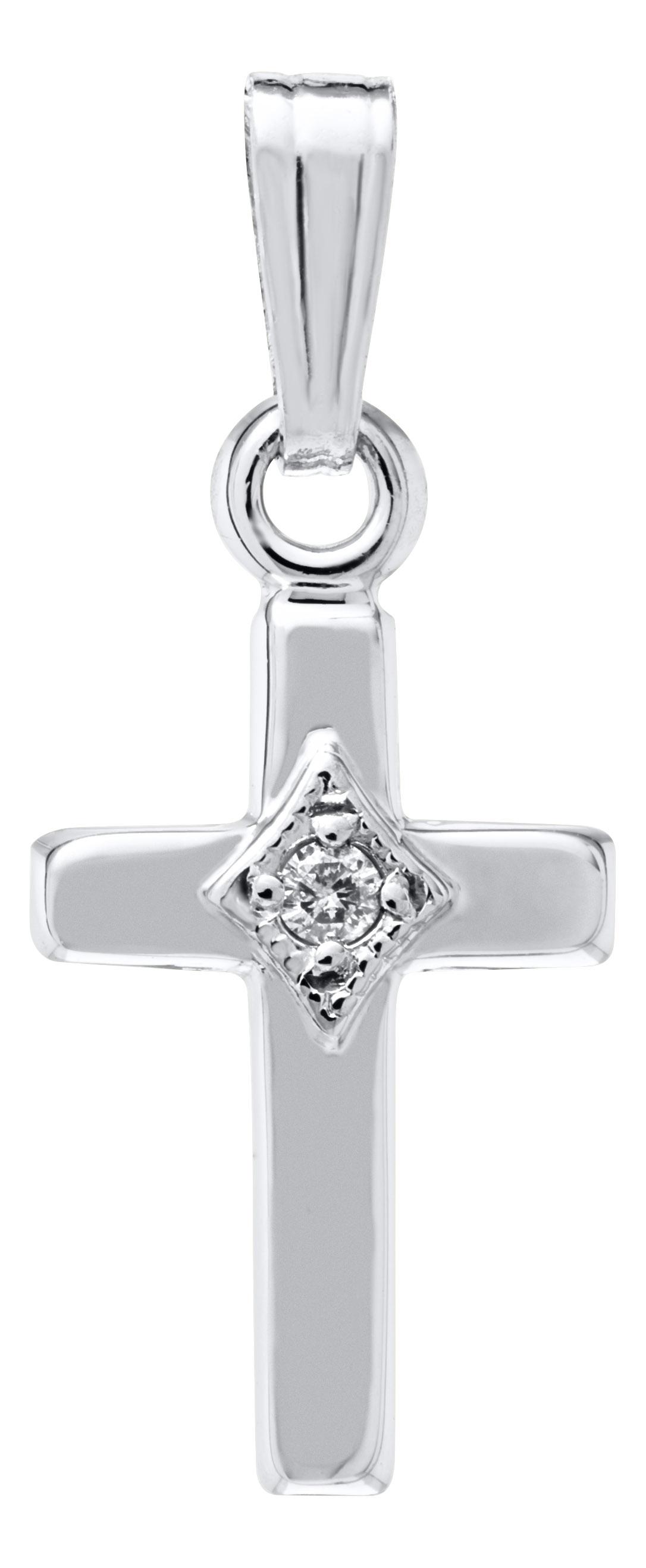 Child's 14k White Gold Cross Necklace with Diamond 1