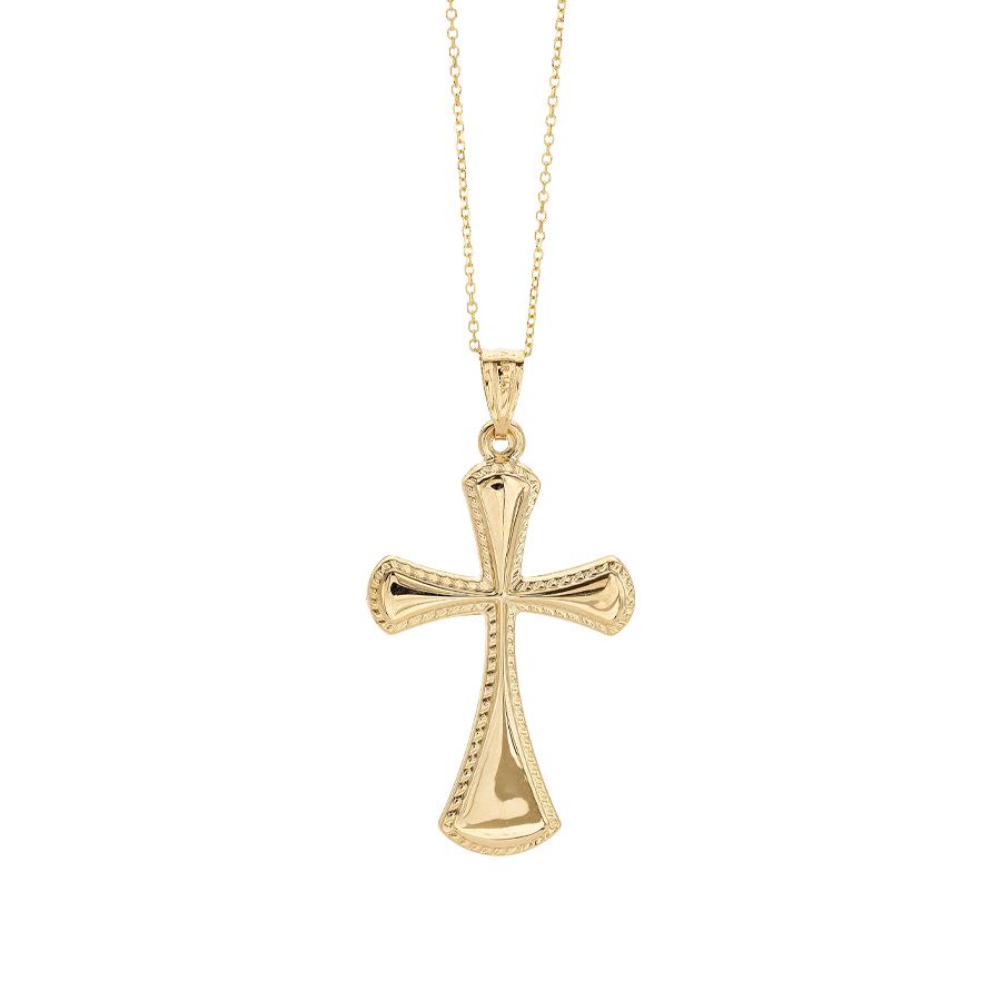 14k Yellow Gold Rope Edge Cross Necklace 0