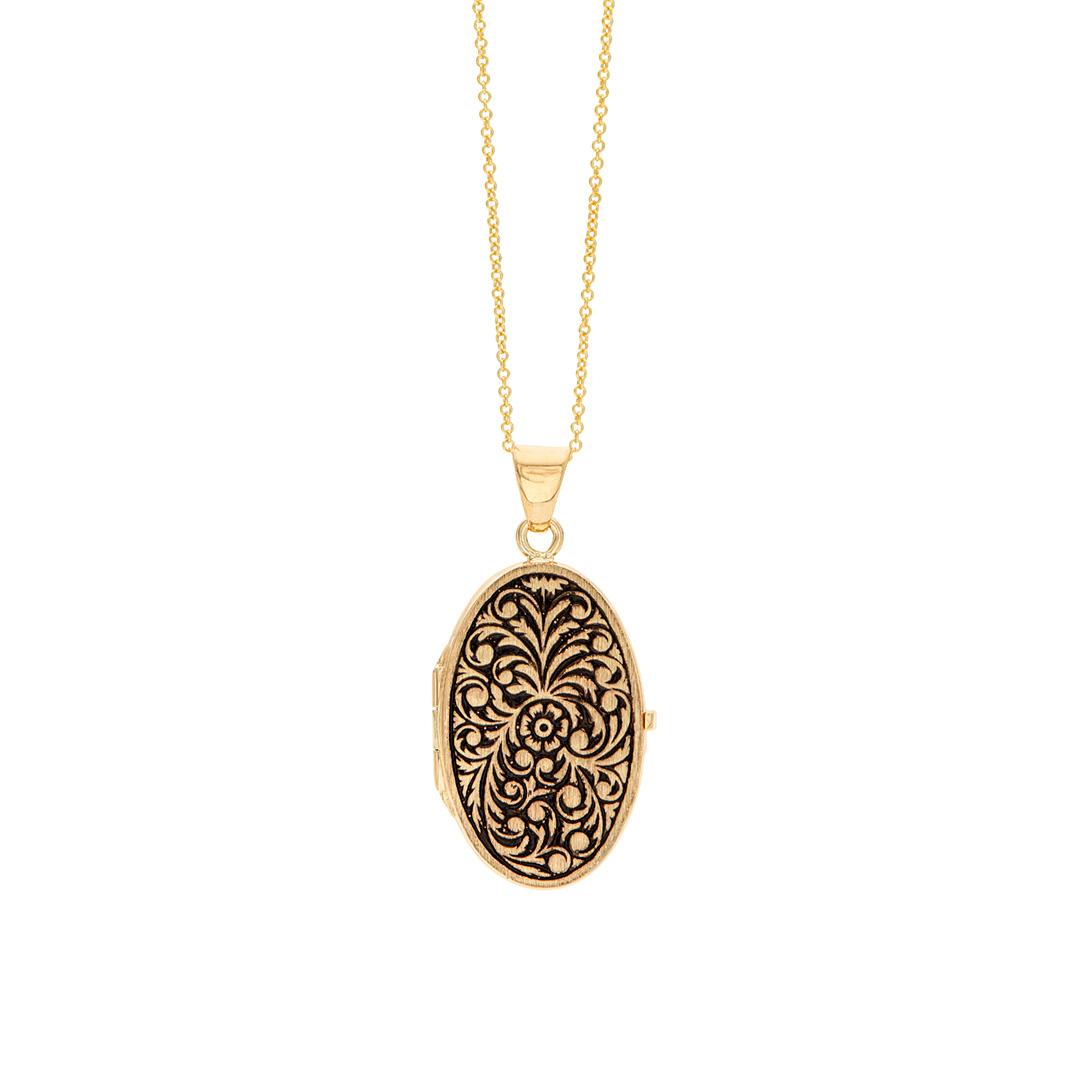 Oval Floral Yellow Gold Locket Necklace