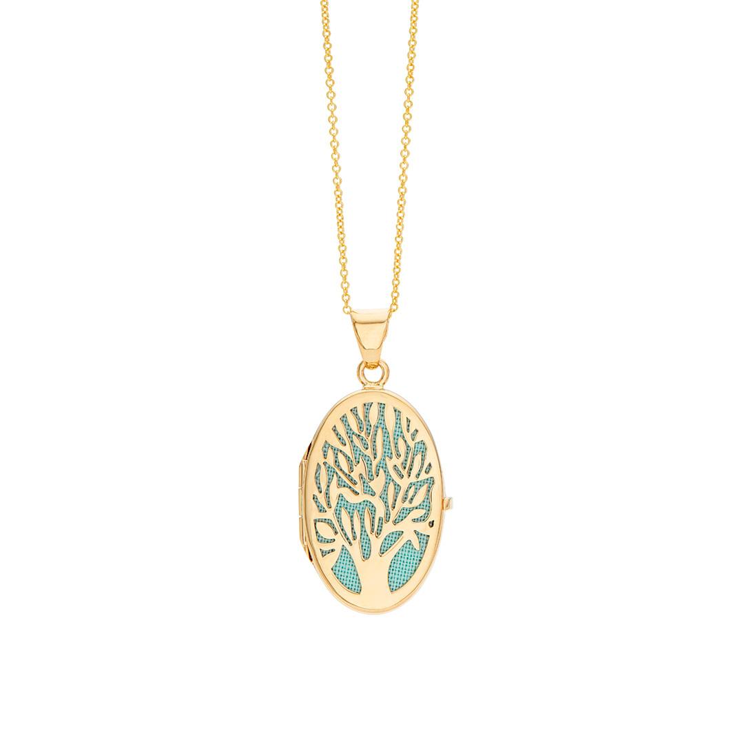 Oval Locket Necklace with Tree Cutout Design