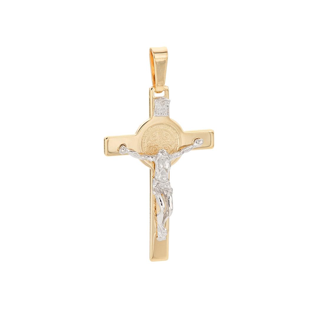 37mm Two-Tone St. Benedict Medal Crucifix Cross Pendant 0