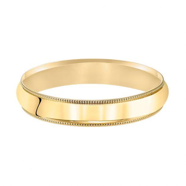 Gents 14K Yellow Gold Low Dome 4mm Wedding Band with Milgrain 0