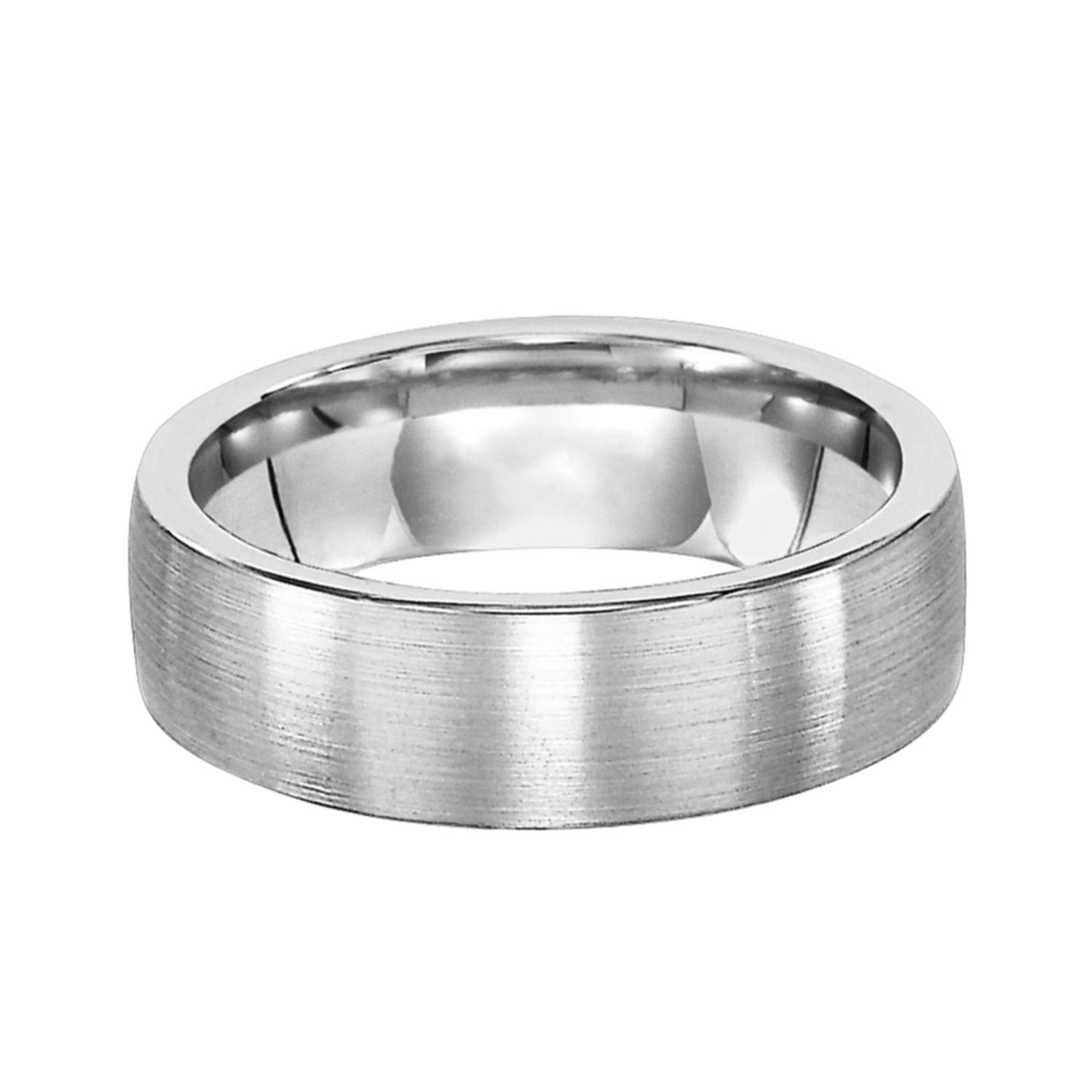 Gents 14K White Gold Wedding Band with Rolled Edge