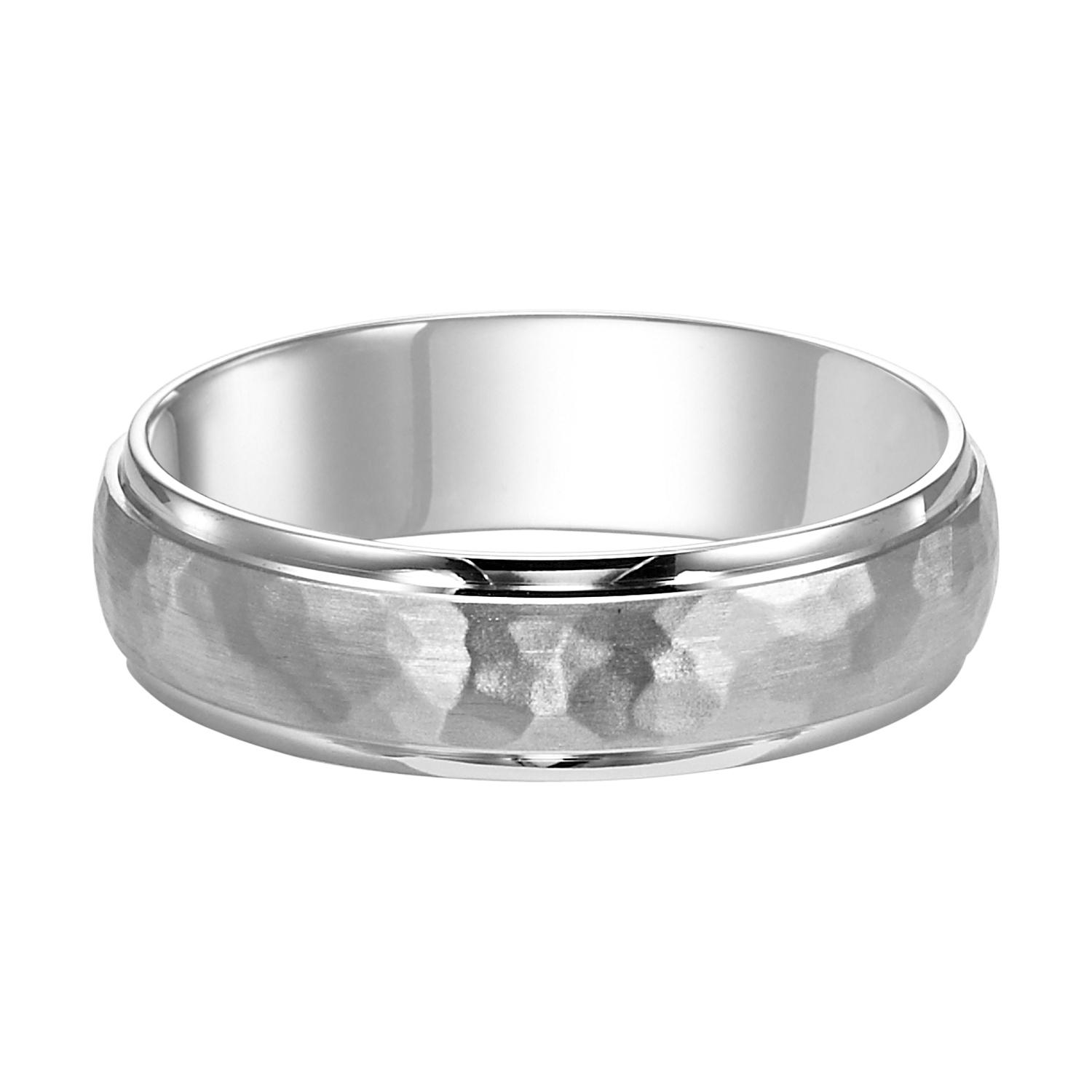 Gents 14K White Gold 6mm Wedding Band with Hammered Finish 0
