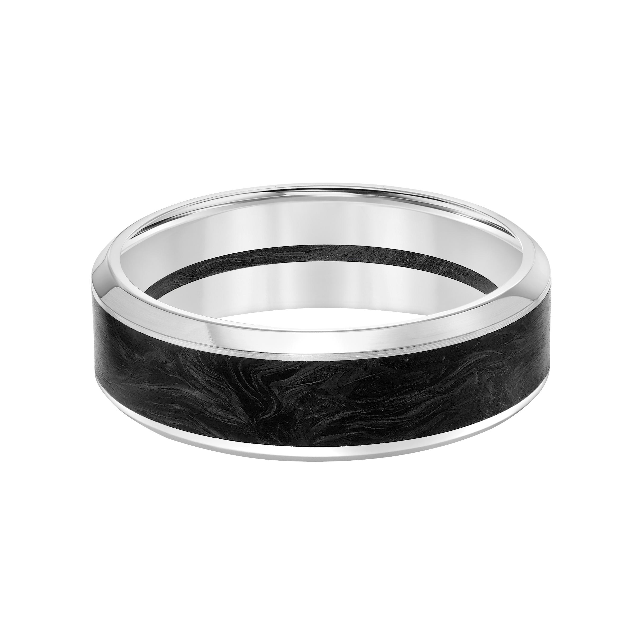 Gents White Gold and Carbon Fiber Wedding Band