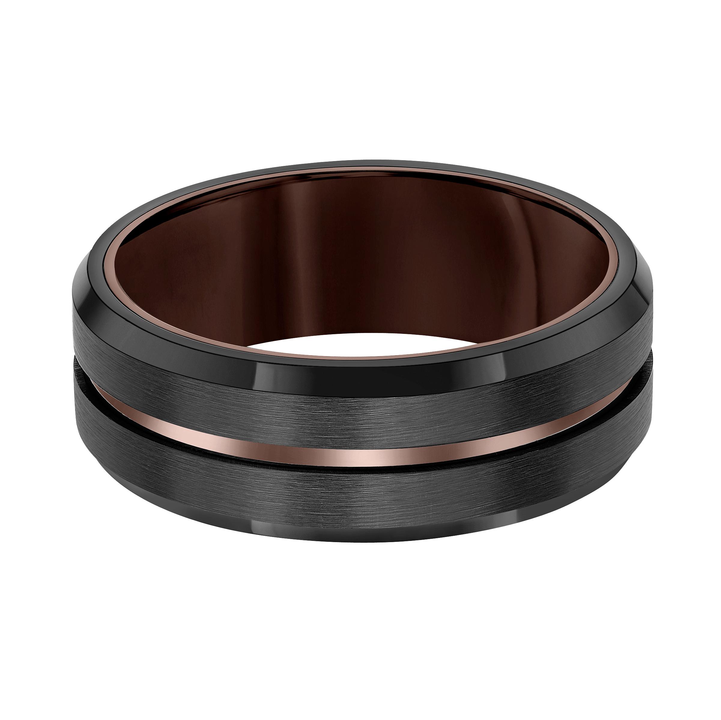 Gents 8mm Espresso Center Black Tungsten Carbide Ring