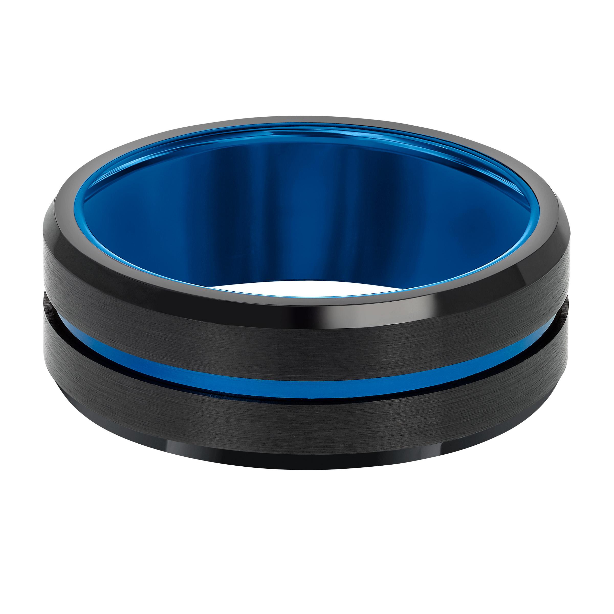 Gents 8mm Blue Center Black Tungsten Carbide Ring 0