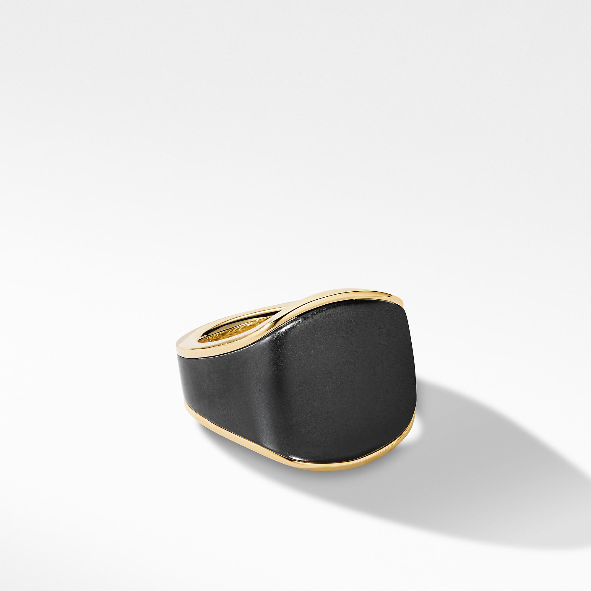 David Yurman Men's Streamline Signet Ring in 18k Yellow Gold with Black Titanium