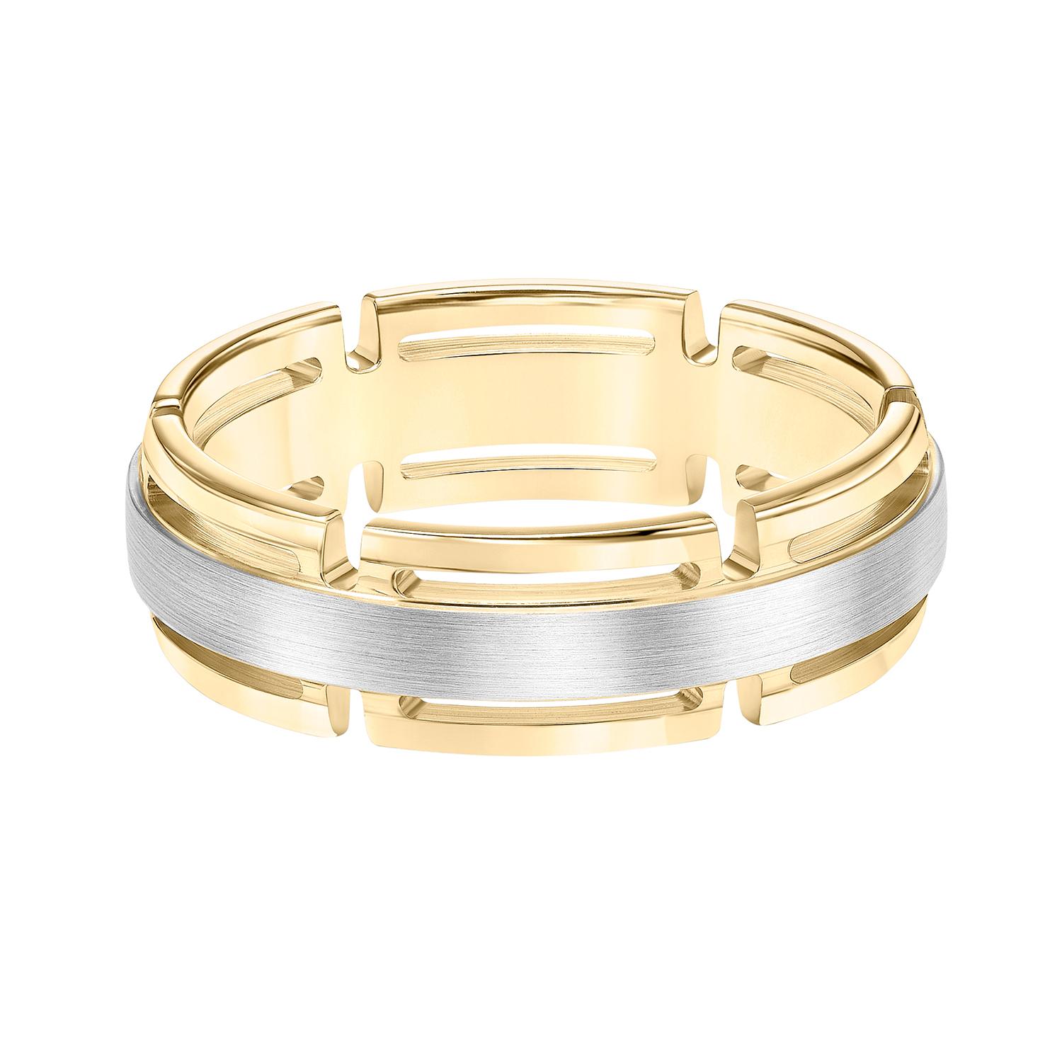 Gents Two-Tone Band with Link Edge Design in Yellow Gold 0