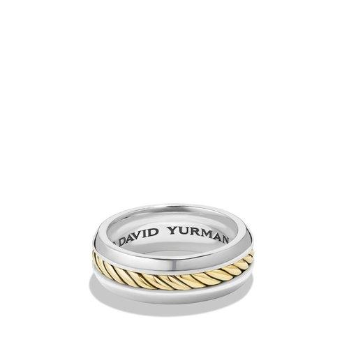 David Yurman Men's Cable Inset Classic Band Ring in Sterling Silver with 18k Yellow Gold, size 10