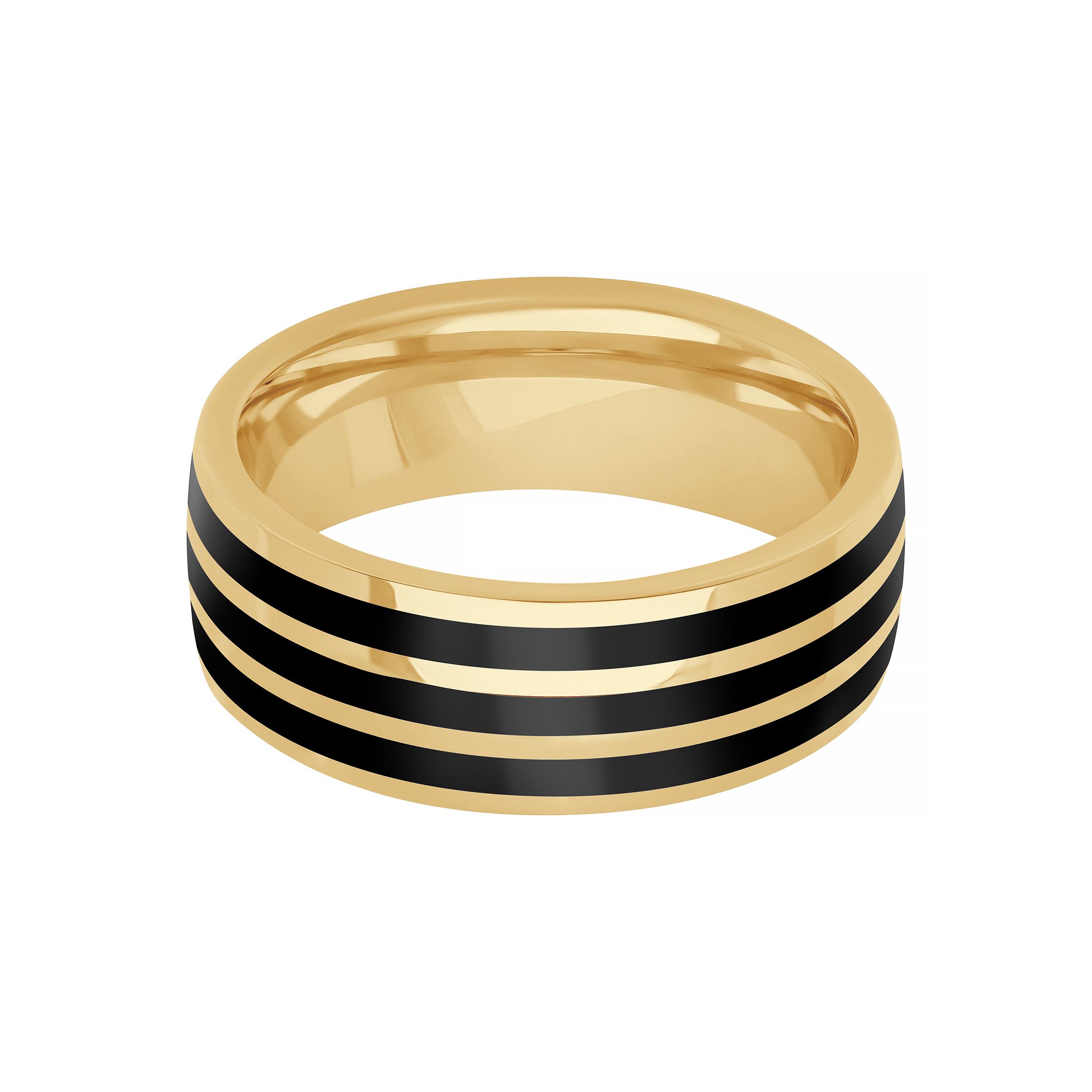 Gent's 14k Yellow Gold Band with Black Ceramic Stripes 0