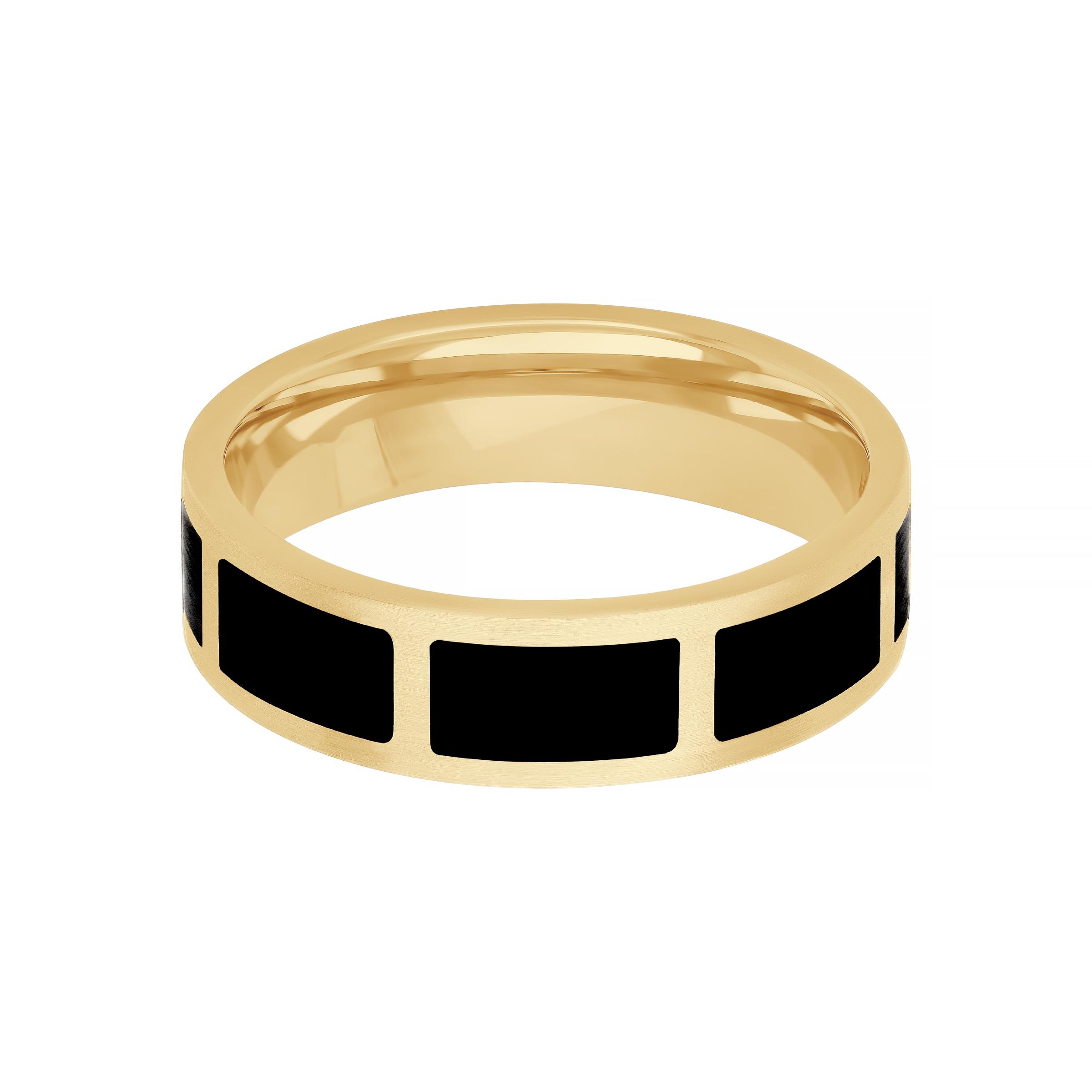 Gent's 14k Yellow Gold Band with Black Ceramic Accents 0