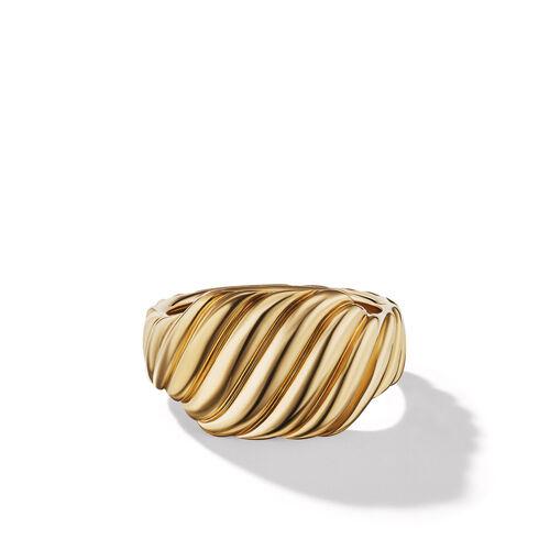 David Yurman Sculpted Cable 12.5mm Contour Rectangle Ring in 18k Yellow Gold, size 6 0