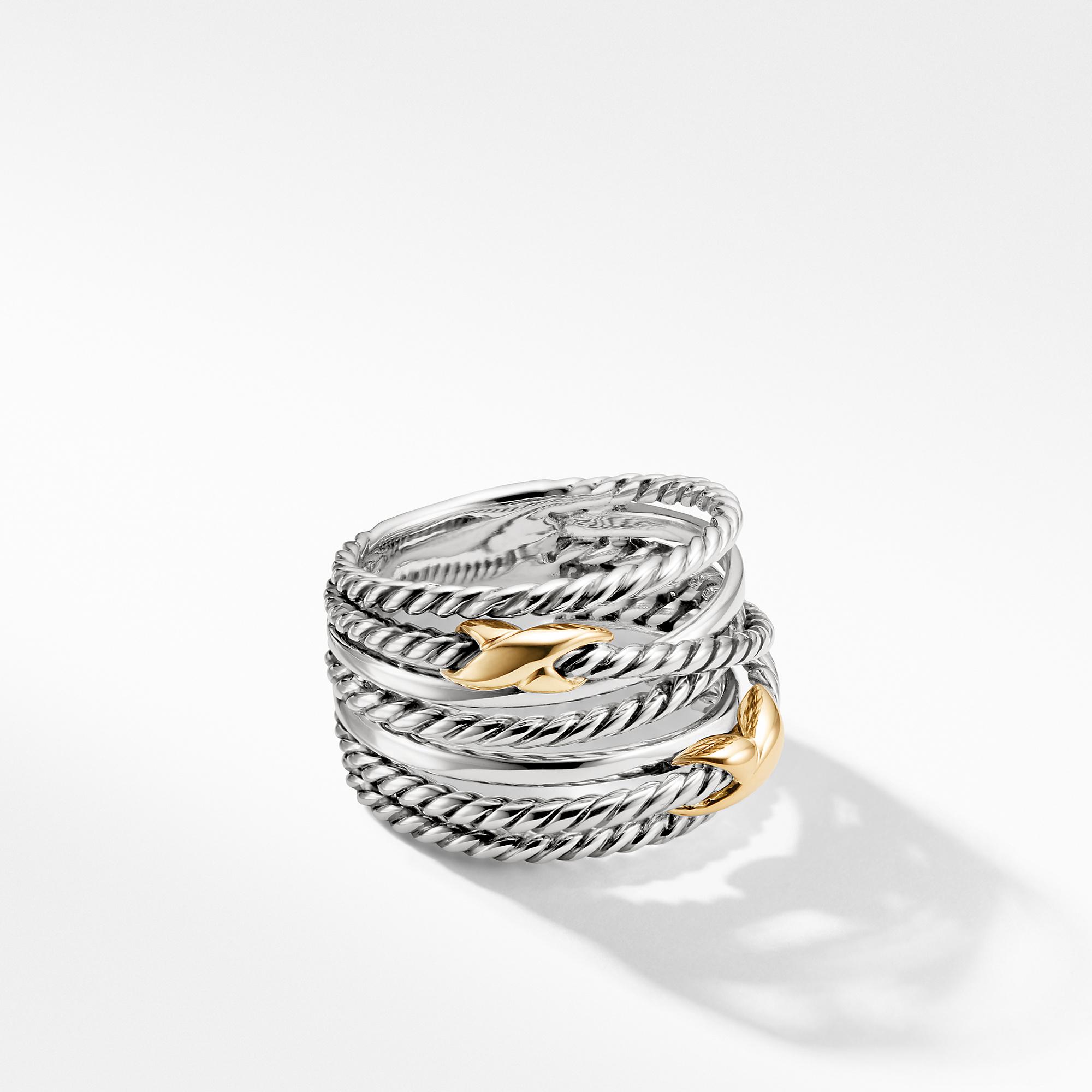 David Yurman Crossover Ring with small X in Sterling Silver and 18k Yellow Gold