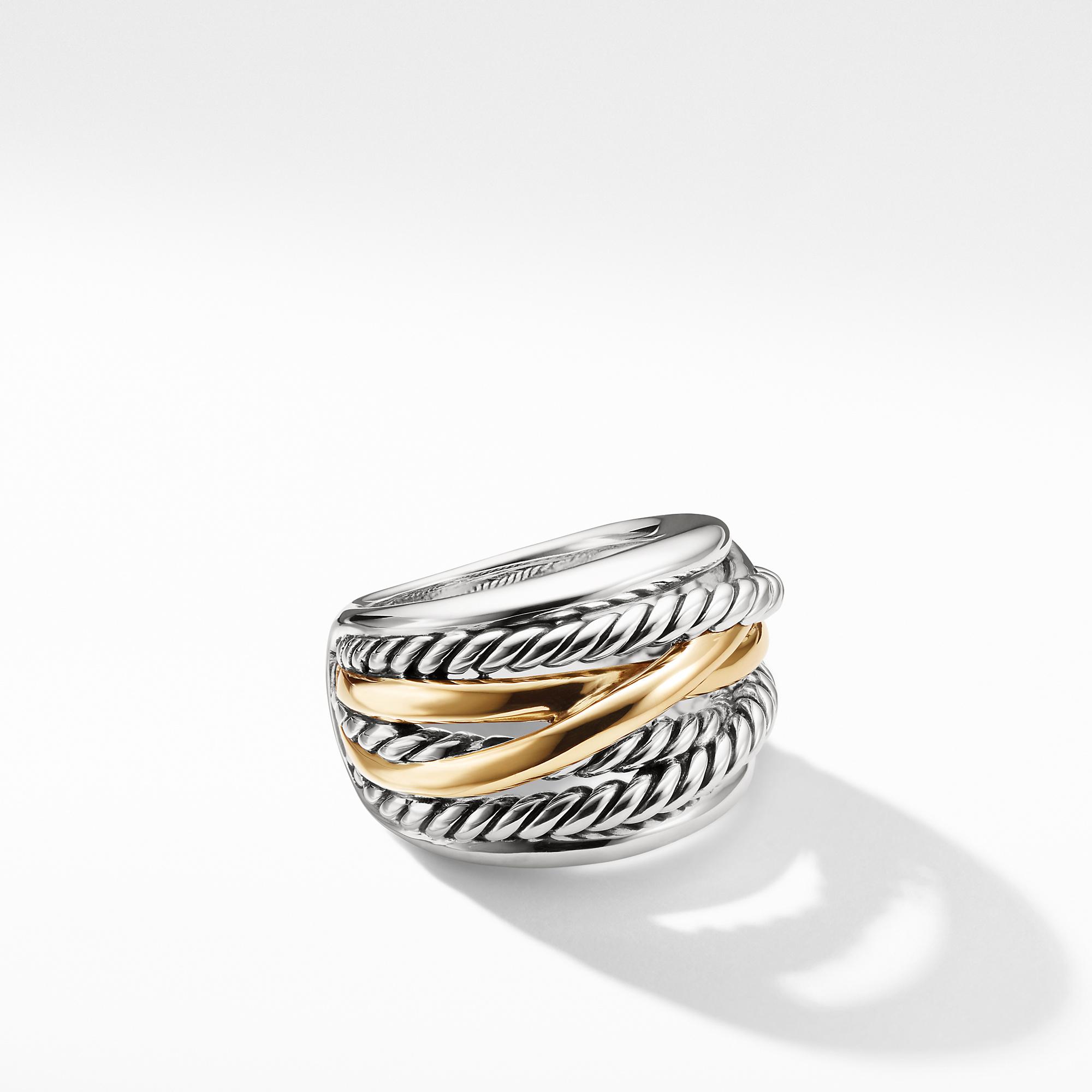 David Yurman Crossover Wide Ring with Gold, size 7