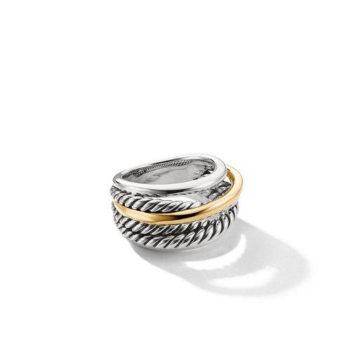 David Yurman Crossover Ring in Sterling Silver with 14K Yellow Gold, size 7