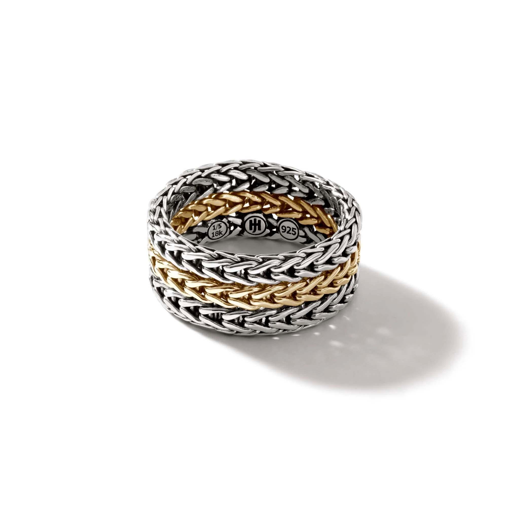 John Hardy Rata 9mm Chain Ring in Sterling Silver and Gold