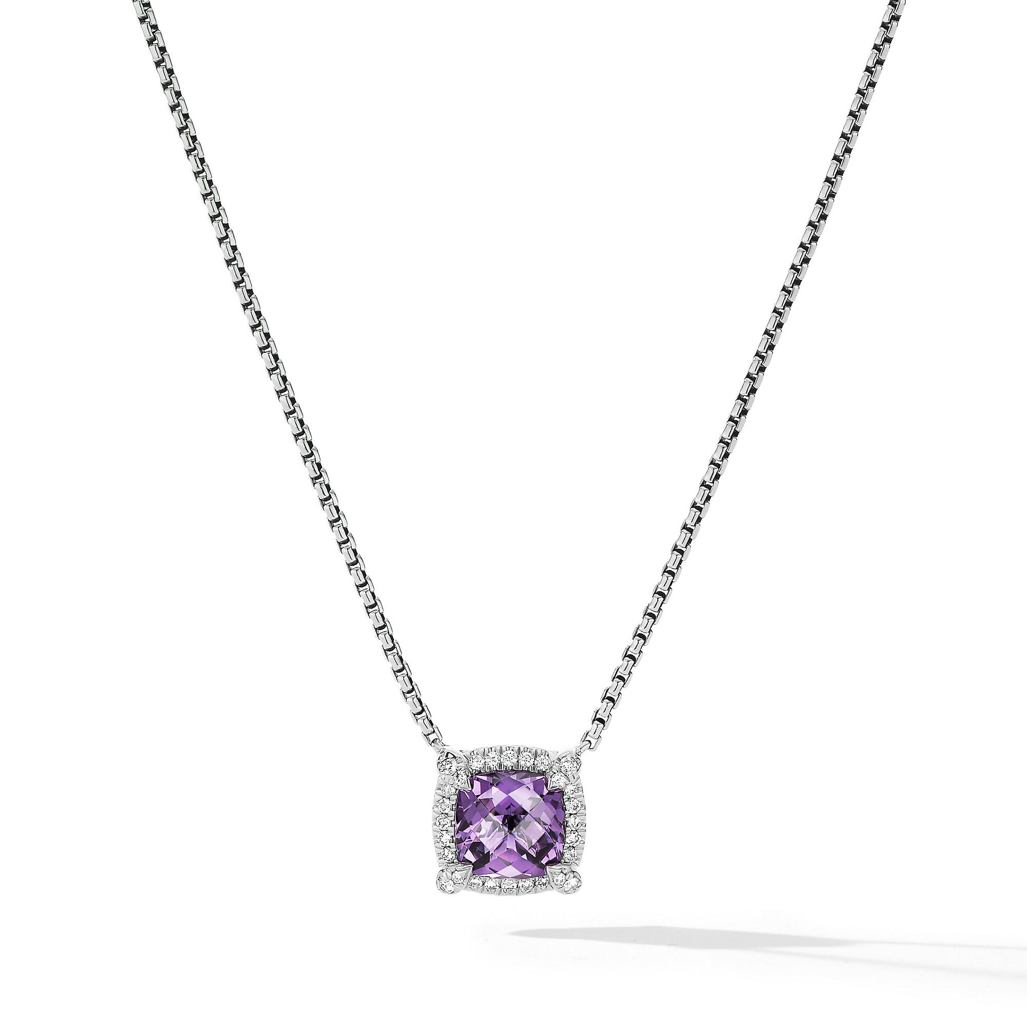 David Yurman Petite Chatelaine Pave Bezel Pendant Necklace with Amethyst and Diamonds
