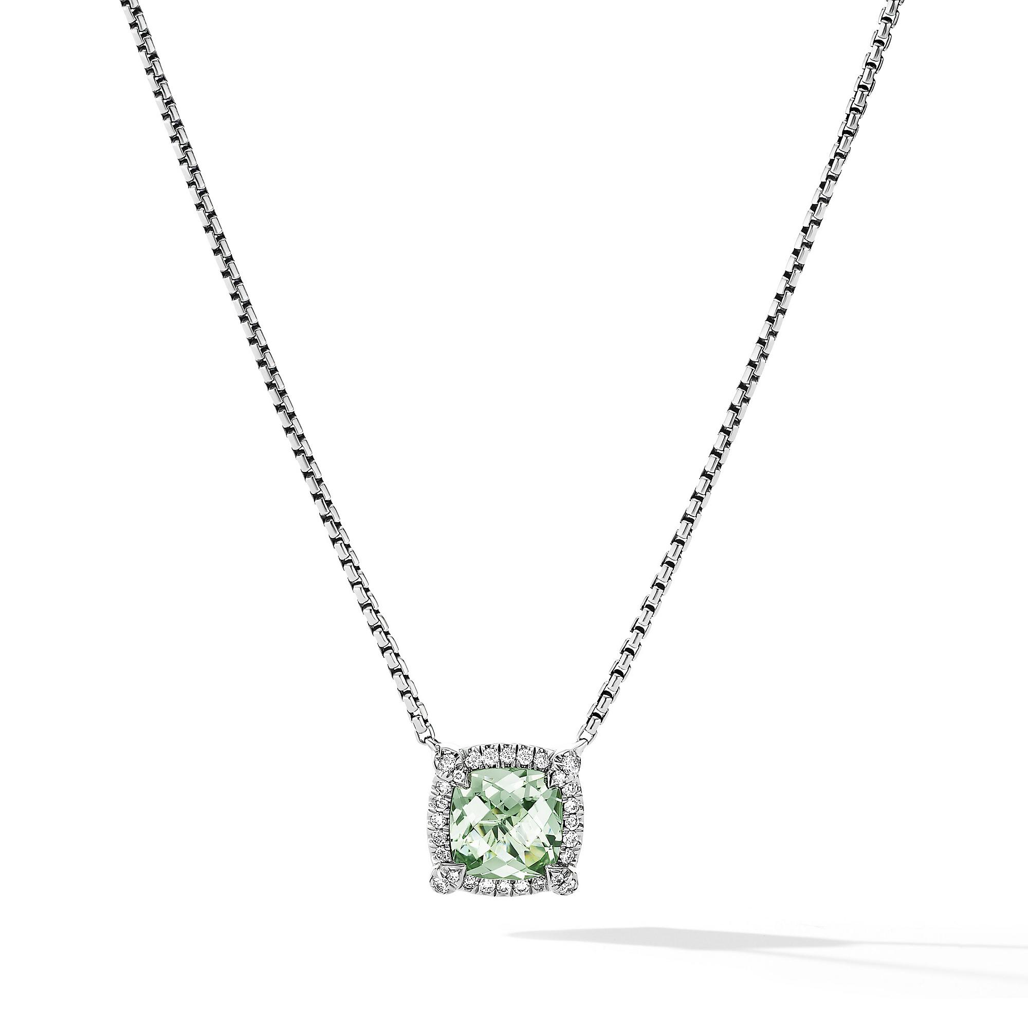 David Yurman Petite Chatelaine Pave Bezel Pendant Necklace with Prasiolite and Diamonds