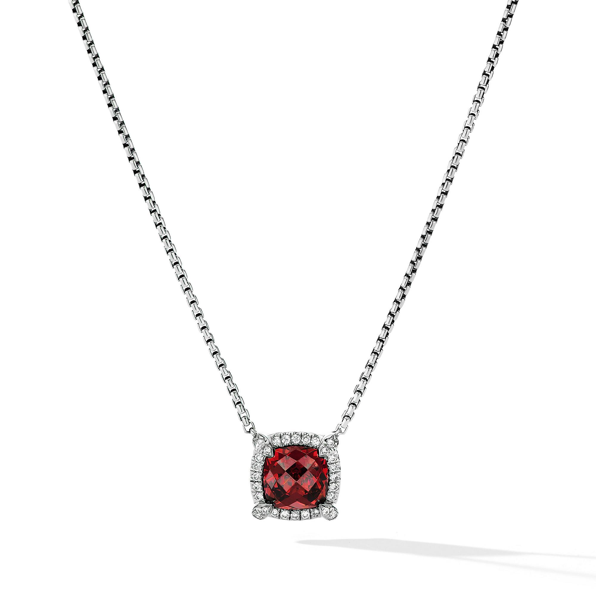 David Yurman Petite Chatelaine Pave Bezel Pendant Necklace with Rhodolite Garnet and Diamonds