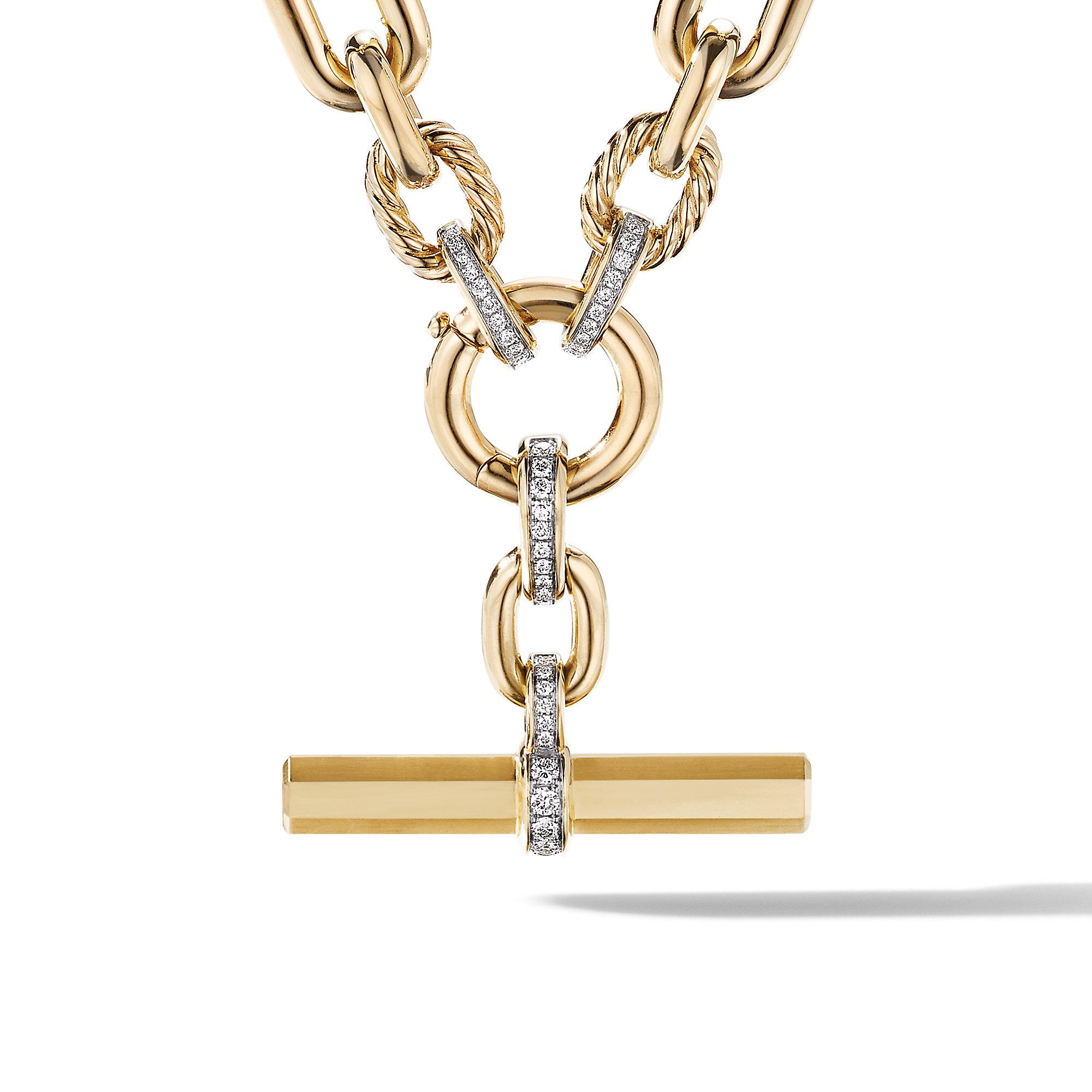 David Yurman Lexington Chain Link Necklace in 18k Yellow Gold with Diamonds