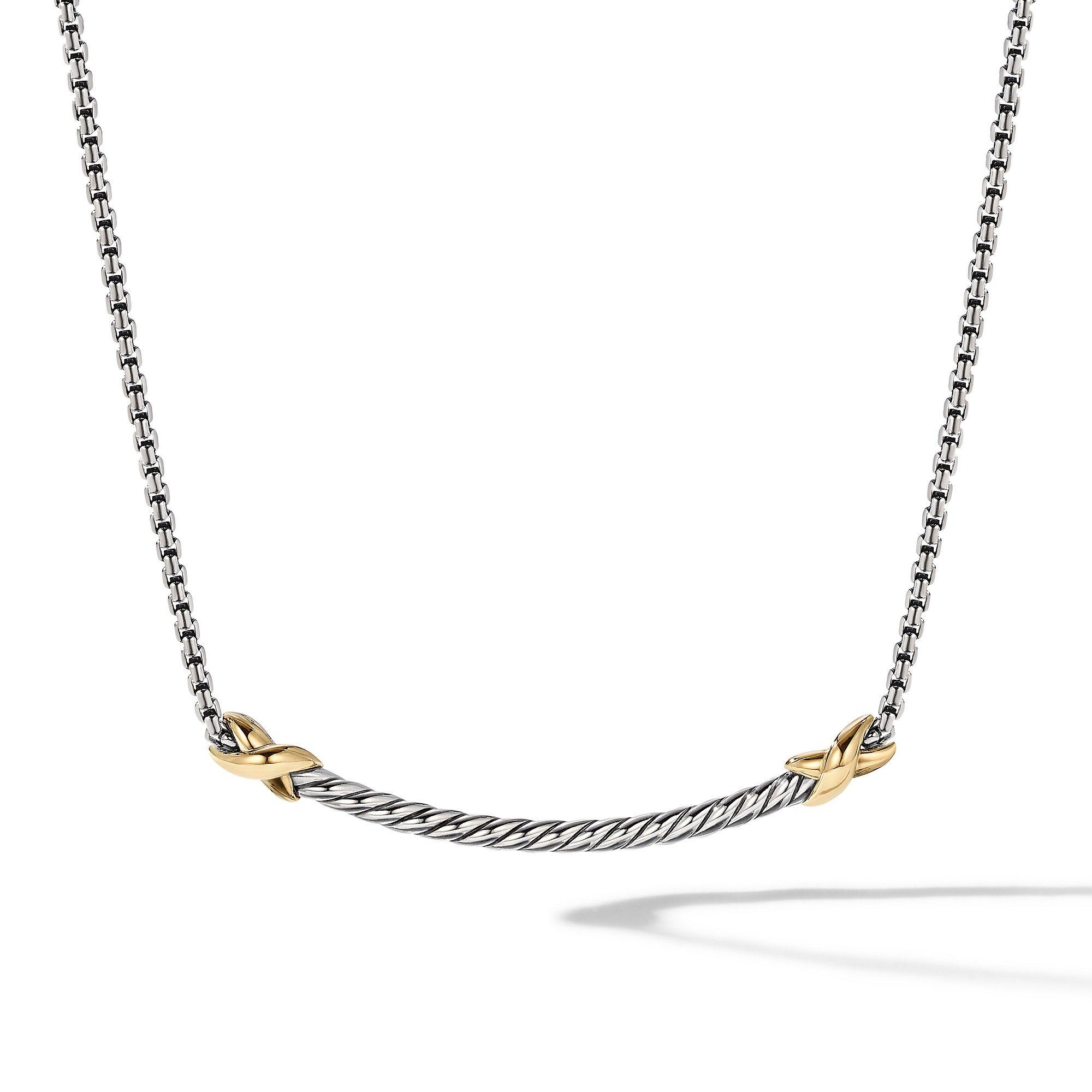 David Yurman Petite X Bar Necklace with 18k Yellow Gold