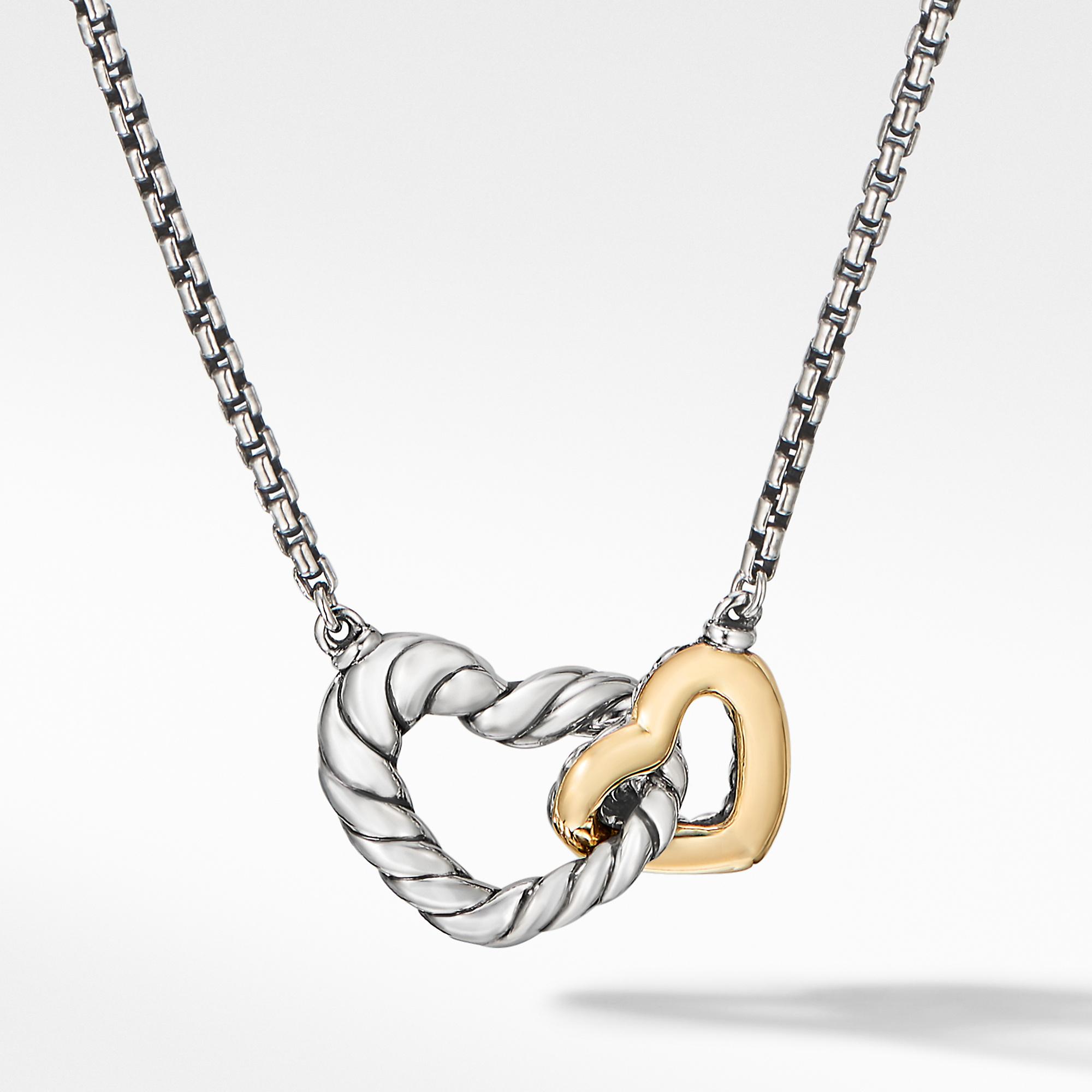 David Yurman Cable Collectibles Double Heart Necklace with 18k Yellow Gold