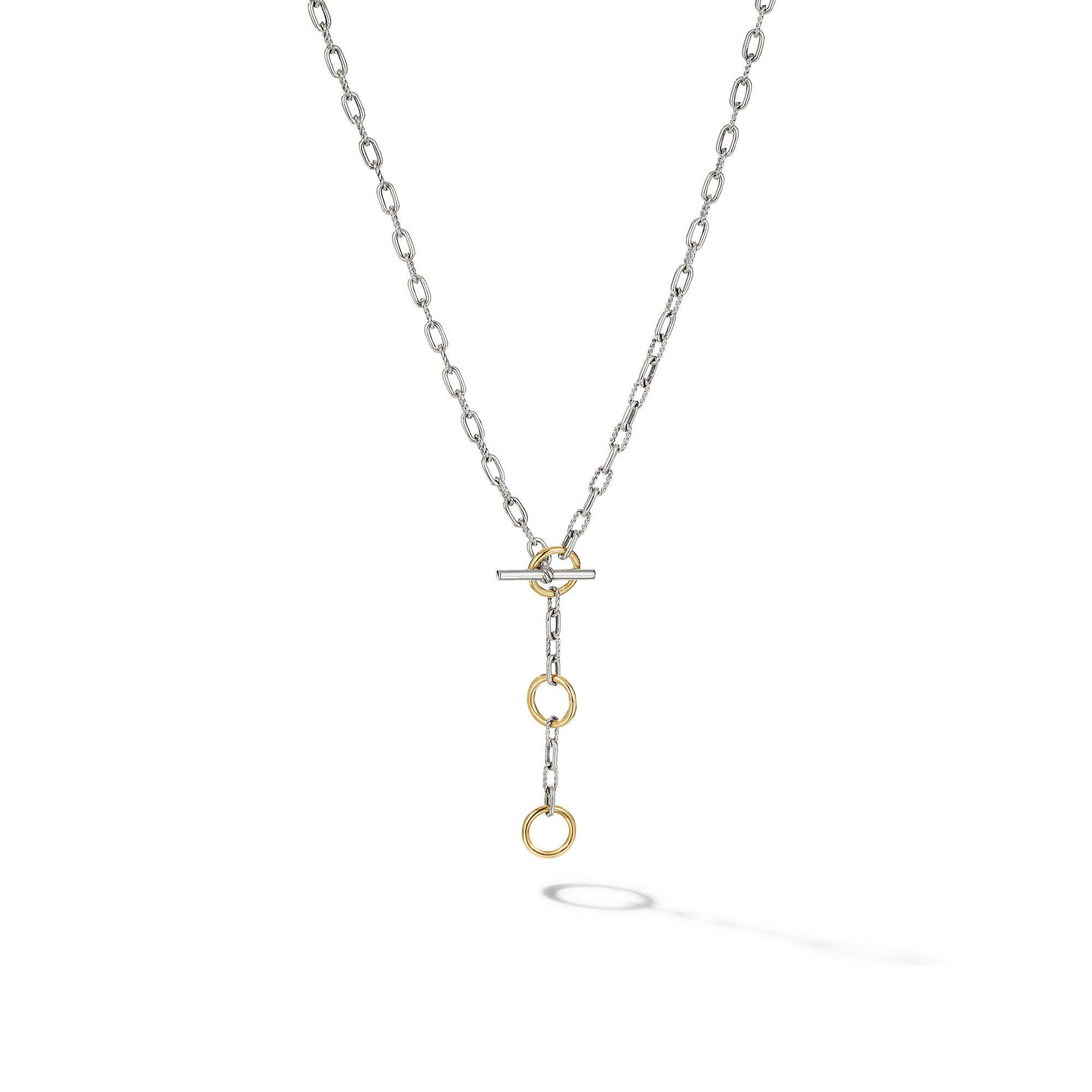 David Yurman DY Madison Three Ring Chain Necklace with 18k Yellow Gold
