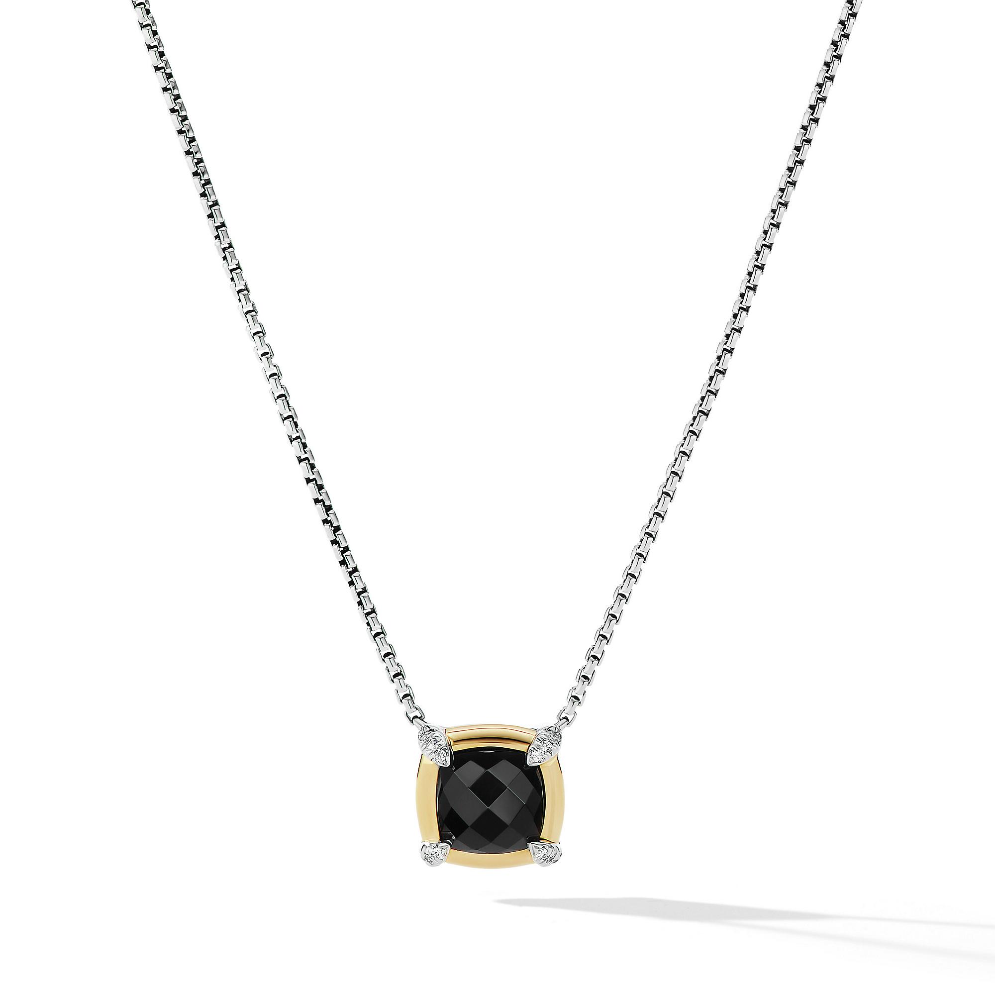 David Yurman Petite Chatelaine Pendant Necklace with Black Onyx, 18k Yellow Gold Bezel and Pave Diamonds