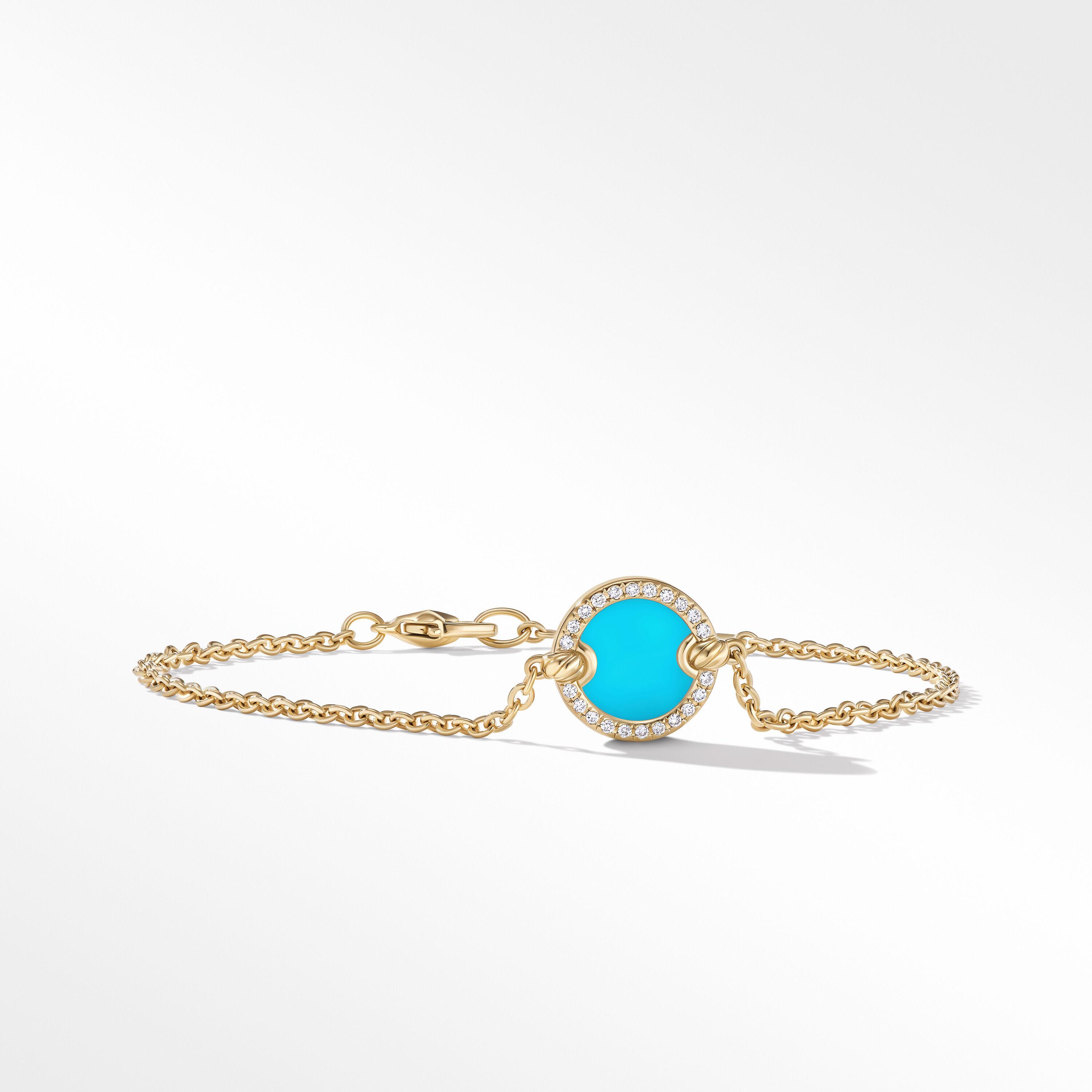 David Yurman Petite DY Elements Center Station Chain Bracelet with Turquoise and Pave Diamonds